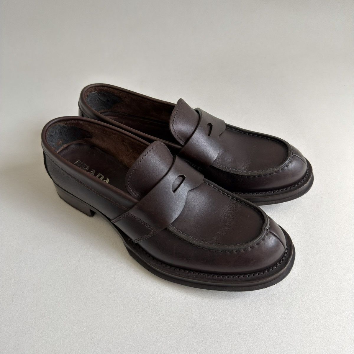 Prada Dark Brown Leather Chunky Loafers Size US 11 / EU 44 - 12 Thumbnail