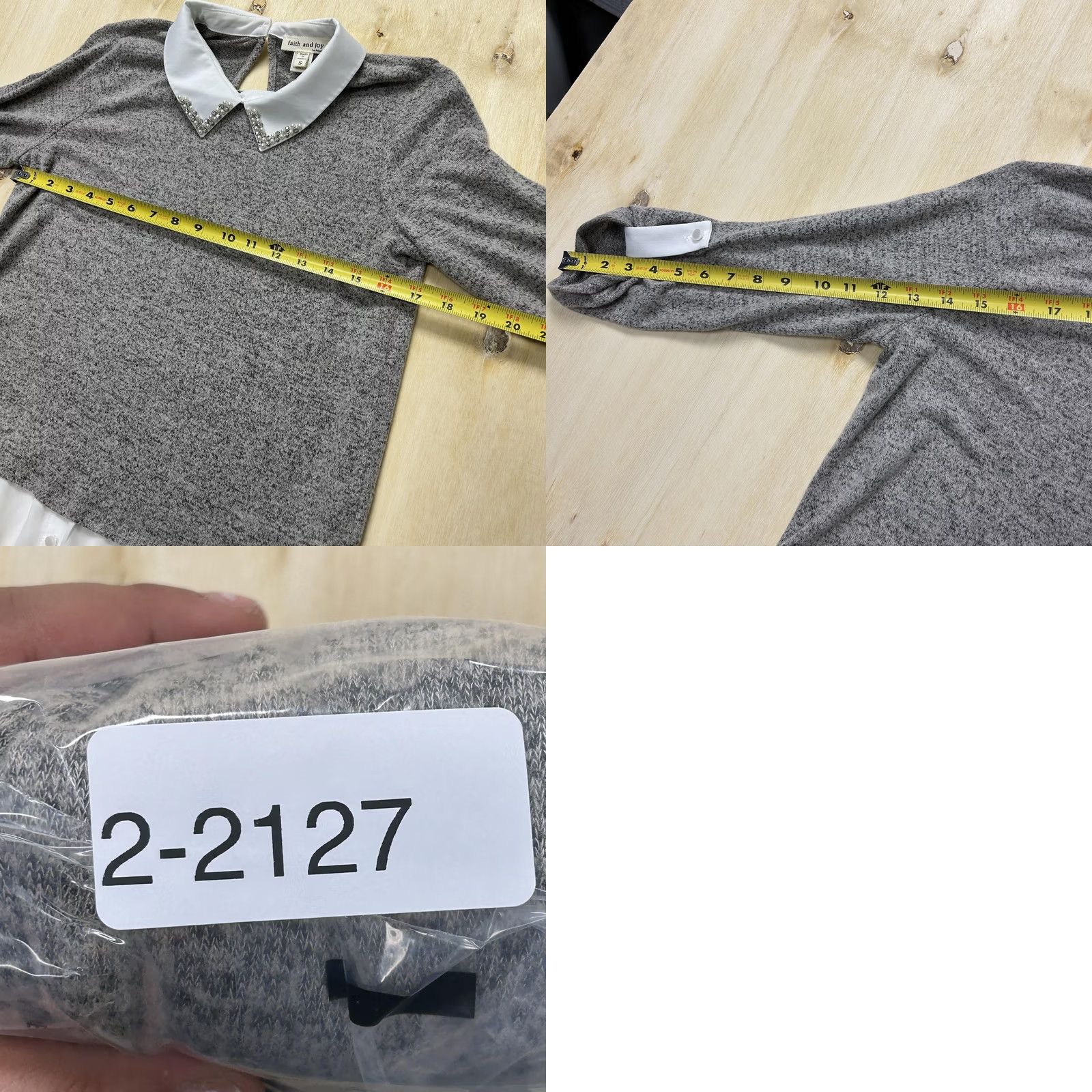 Vintage Faith And Joy Blouse Womens Small Gray Beaded Collar Layered Hem 3/4 Sleeve Top Size S / US 4 / IT 40 - 8 Thumbnail