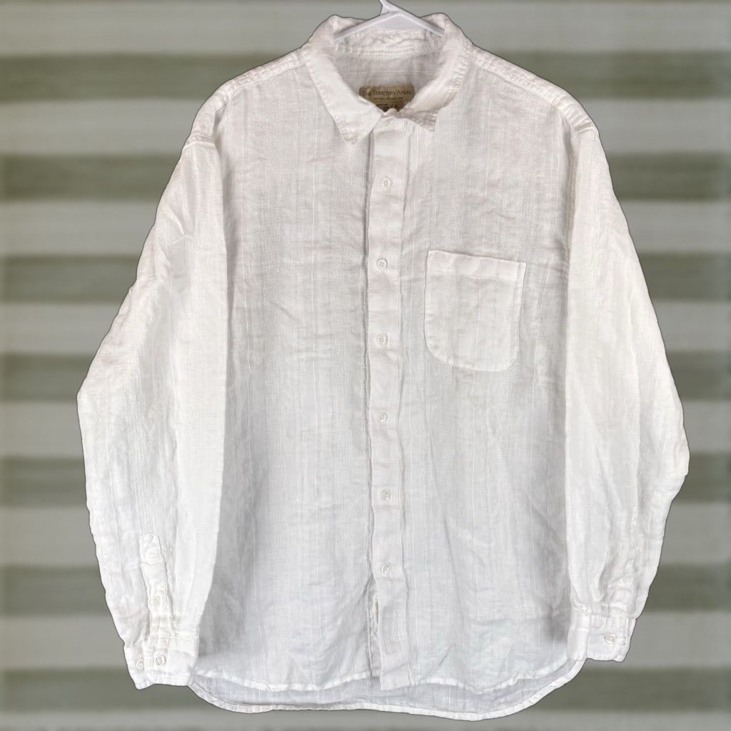 The Territory Ahead Territory Ahead Shirt Mens Large White 100% Linen Summer Beach Texture Striped Button-Up Casual Long Sleeve Collared Size US L / EU 52-54 / 3 - 1 Thumbnail