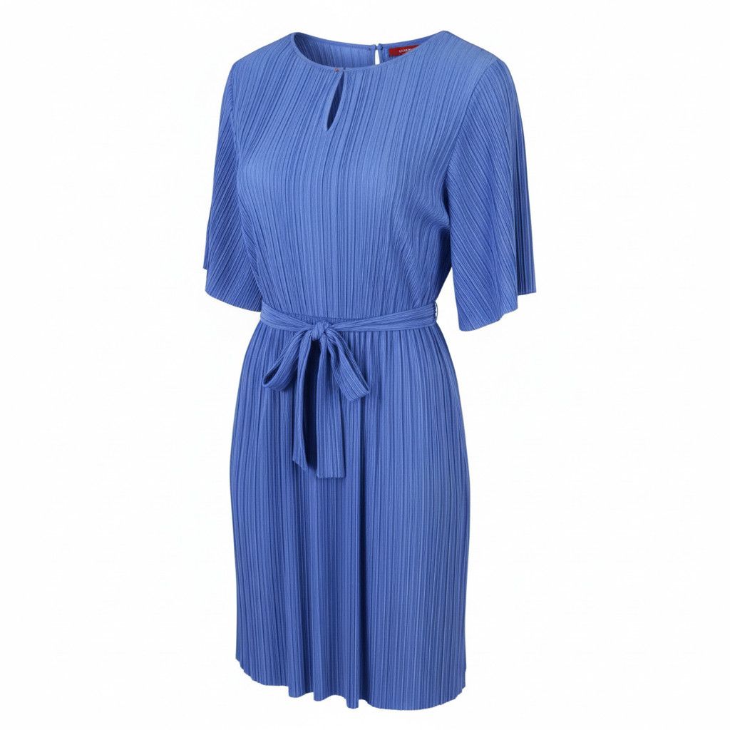 MAX&Co. XL Blue Textured Belted Short Sleeve Mini Dress 88914 Size XL / US 12-14 / IT 48-50 - 1 Thumbnail