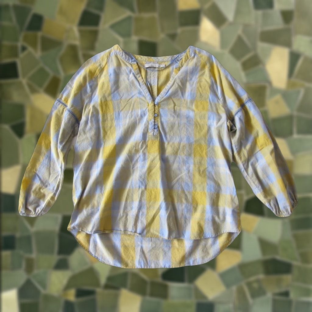 Prana prAna 100% Cotton Yellow Grey Plaid V-Neck Long Sleeve Tunic Blouse M Size M / US 6-8 / IT 42-44 - 1 Thumbnail
