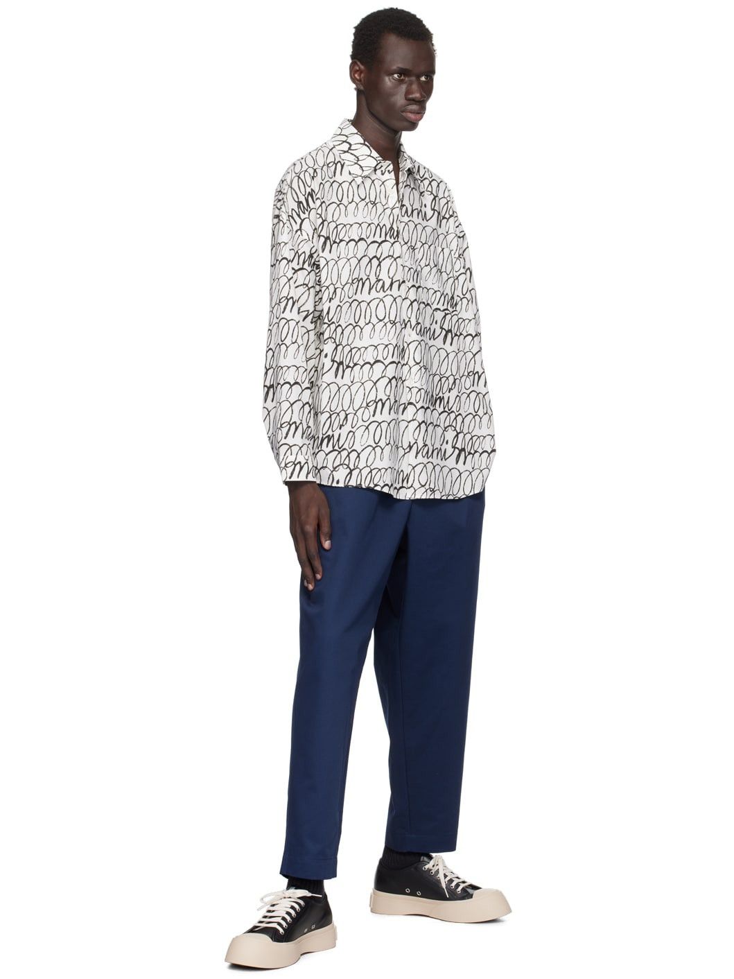 Marni o1w1db11125 Scribble Motif Shirt in White Size US XL / EU 56 / 4 - 4 Thumbnail
