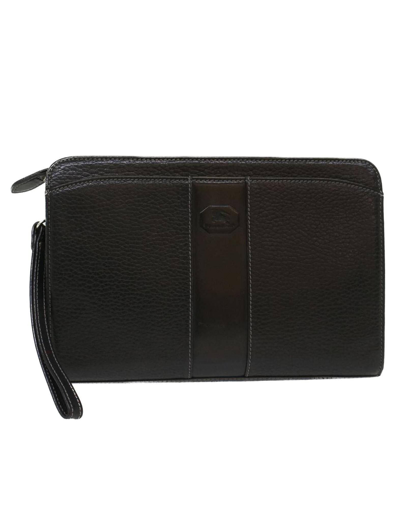 image of Burberry Black Leather Clutch Bag, Women's