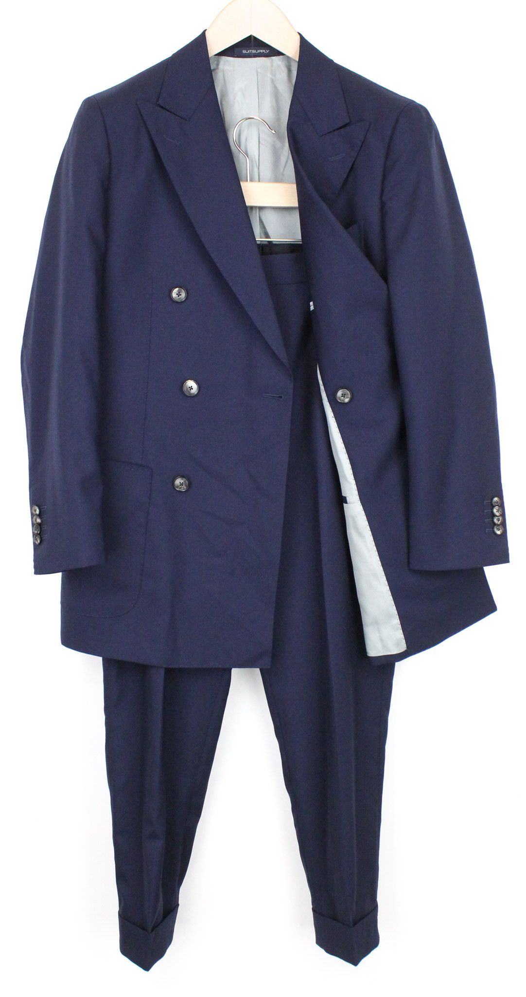 image of Suitsupply La Spalla Uk36R Blue Wool Double-Breasted Pleated 67922, Men's