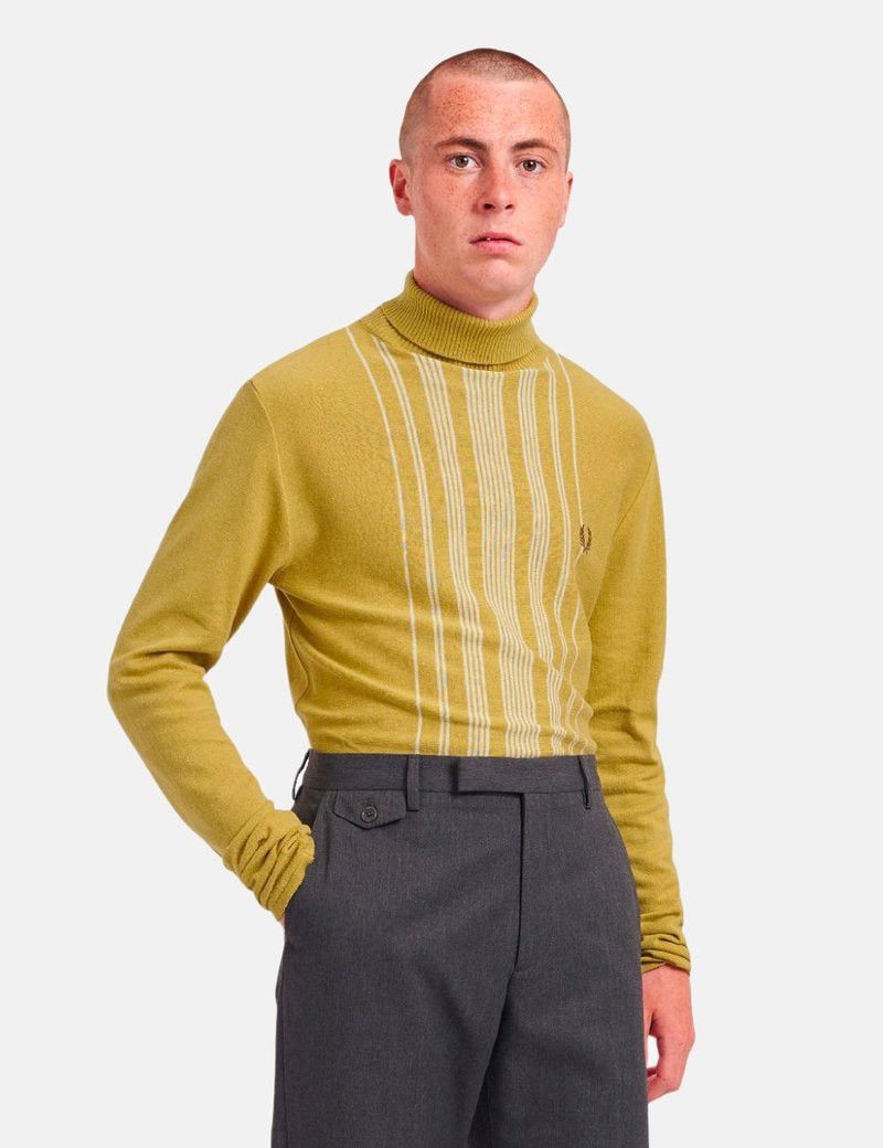 Fred Perry 🟡 Fred Perry Reissues Stripe Roll Neck Sweater 1964 Gold 🧶 Size US L / EU 52-54 / 3 - 5 Thumbnail