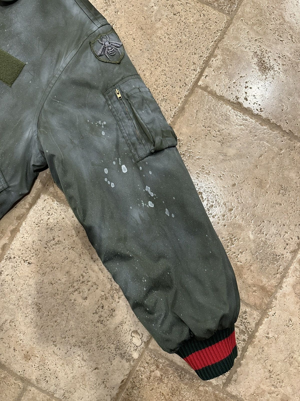 Gucci Hand Painted Ghost Bomber Olive Green Jacket