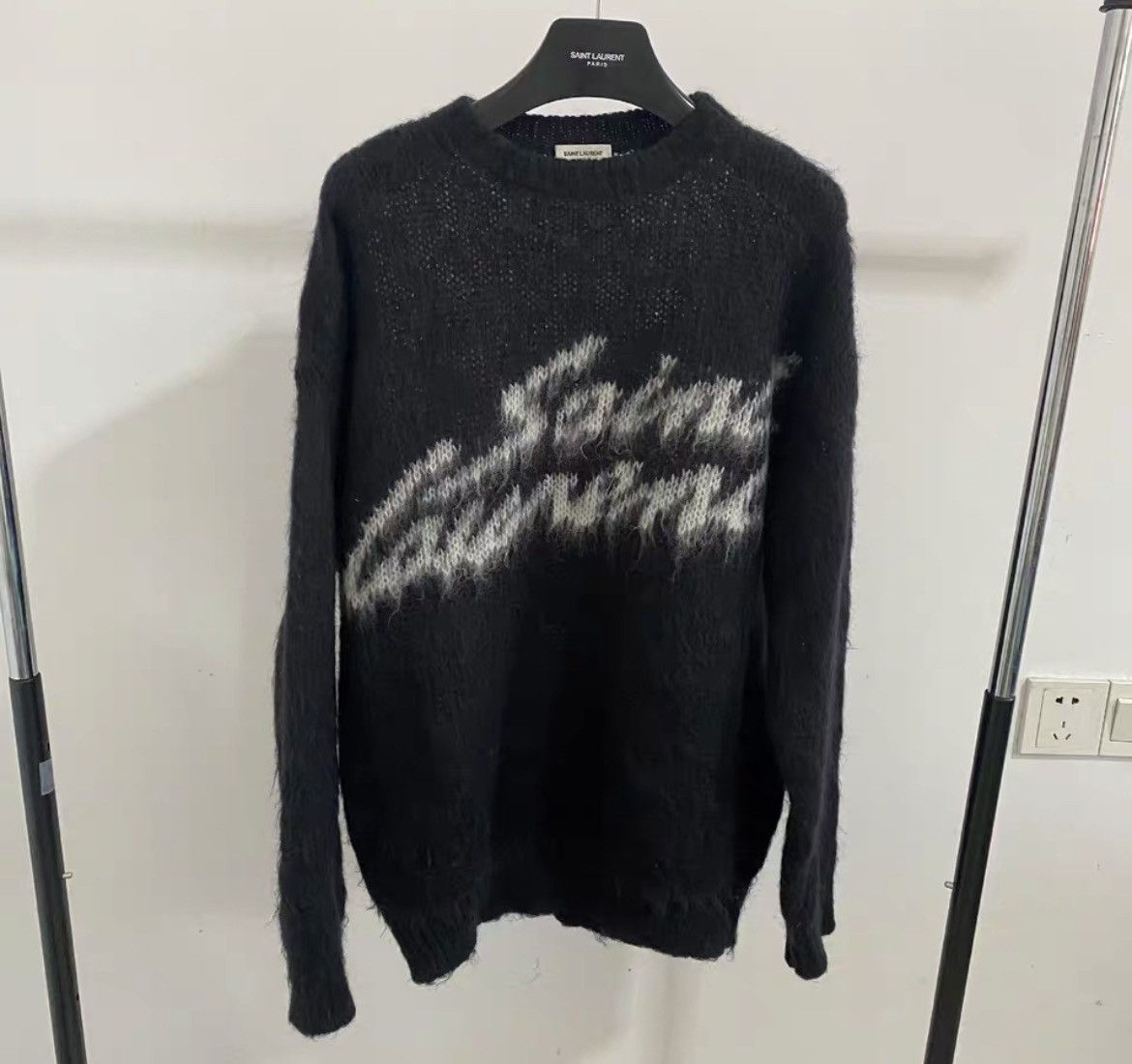 Saint Laurent Paris ロゴ リブニット Saint Laurent Paris Saint Laurent Paris Black logo sweater | Grailed