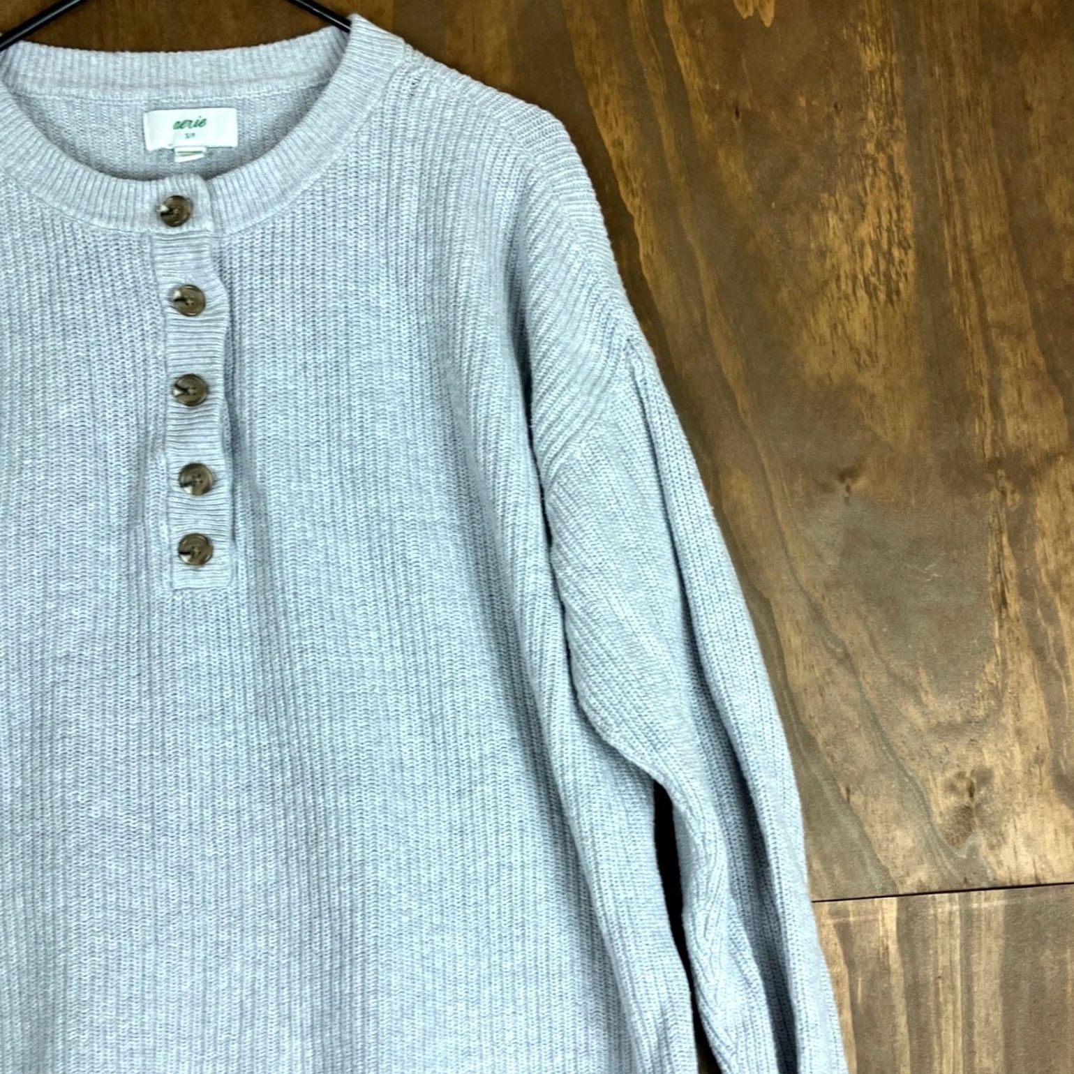 Vintage Aerie Womens Sweater Gray Pullover Ribbed Henley Long Sleeve 100% Cotton Small Size S / US 4 / IT 40 - 5 Thumbnail