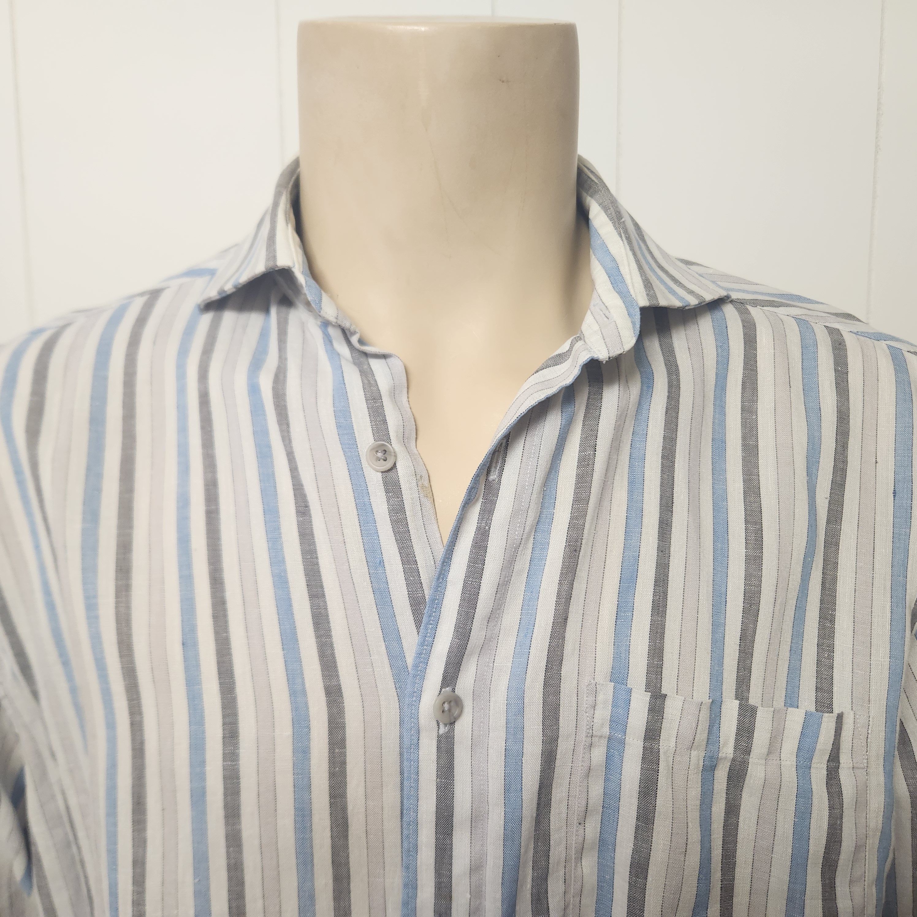 Joseph Abboud men's linen shirt M Joseph Abboud blue grey stripe Size US M / EU 48-50 / 2 - 4 Thumbnail