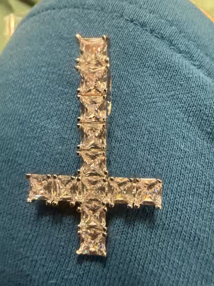 Japanese Brand 55 cm Iced Out Gold Tennis Chain Necklace Inverted Cross CZ Size ONE SIZE - 2 Thumbnail