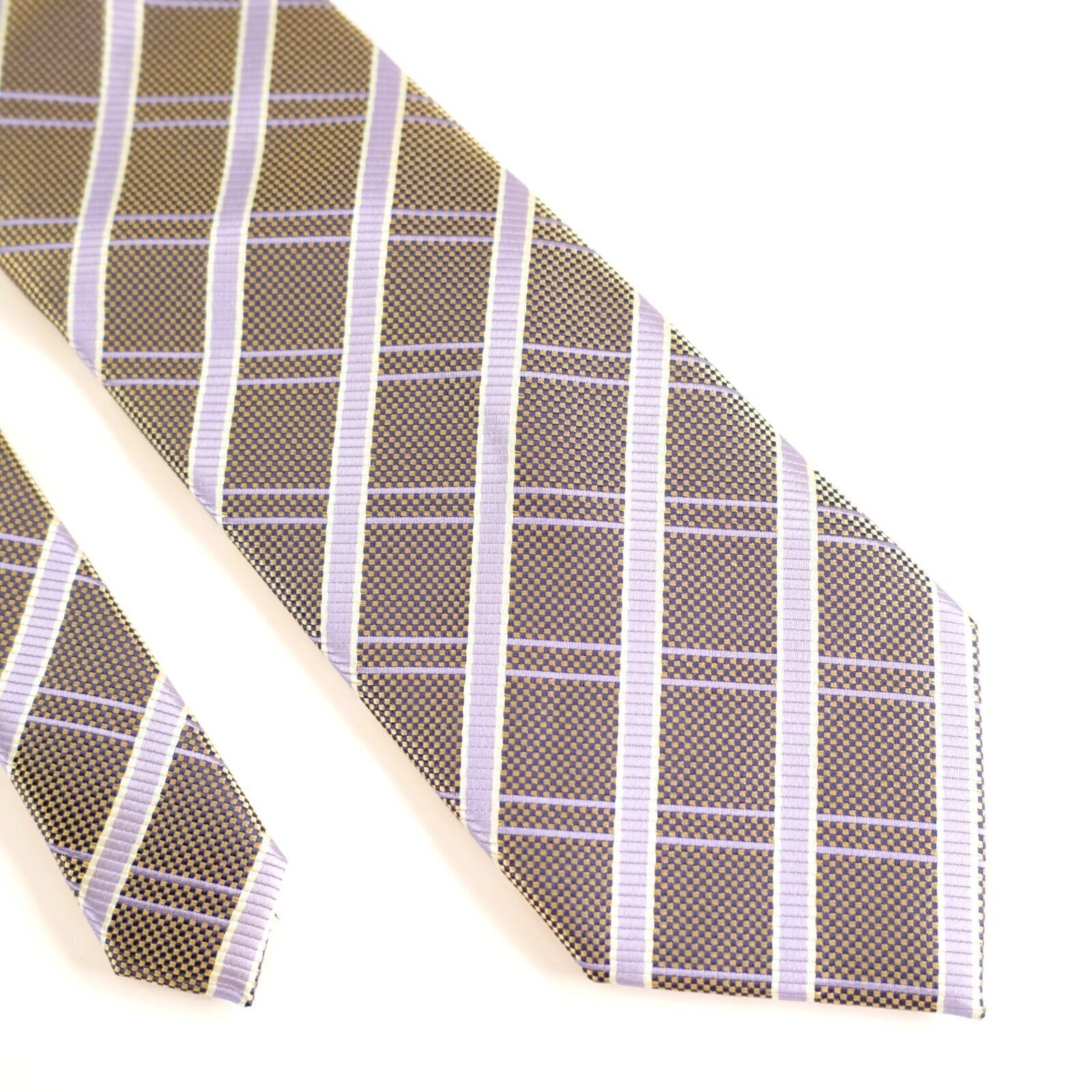 Haggar Haggar Black Gold Check Purple Striped Woven Polyester Tie Size ONE SIZE - 3 Thumbnail