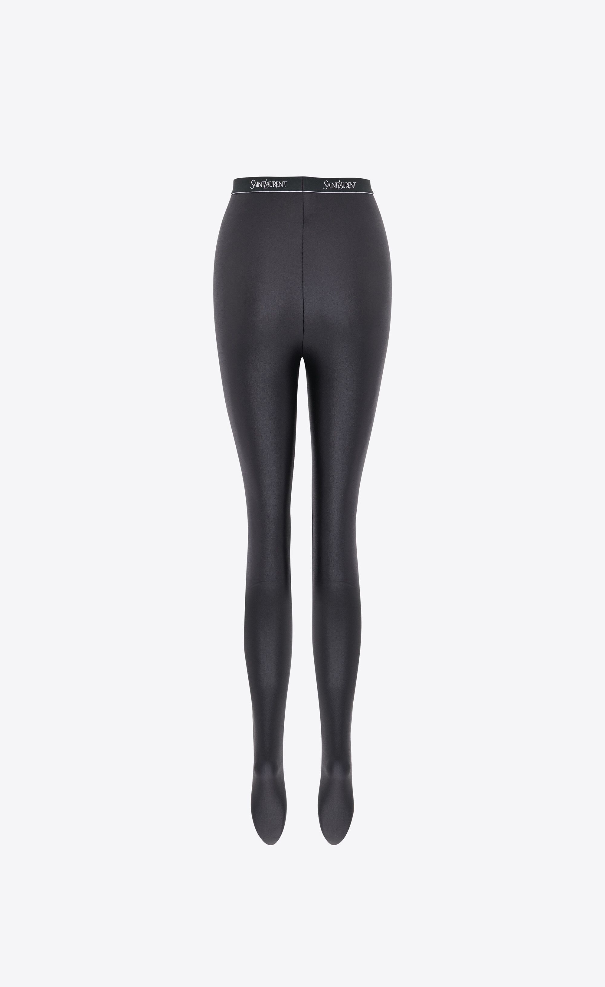Saint Laurent Paris Black Tights Leggings - Shiny Jersey, Logo Waistband Size 30" / US 8 / IT 44 - 2 Thumbnail