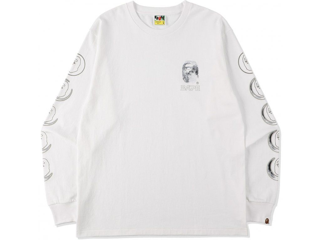 image of Bape Ape Head Moon L/s Tee in White, Men's (Size 2XL)