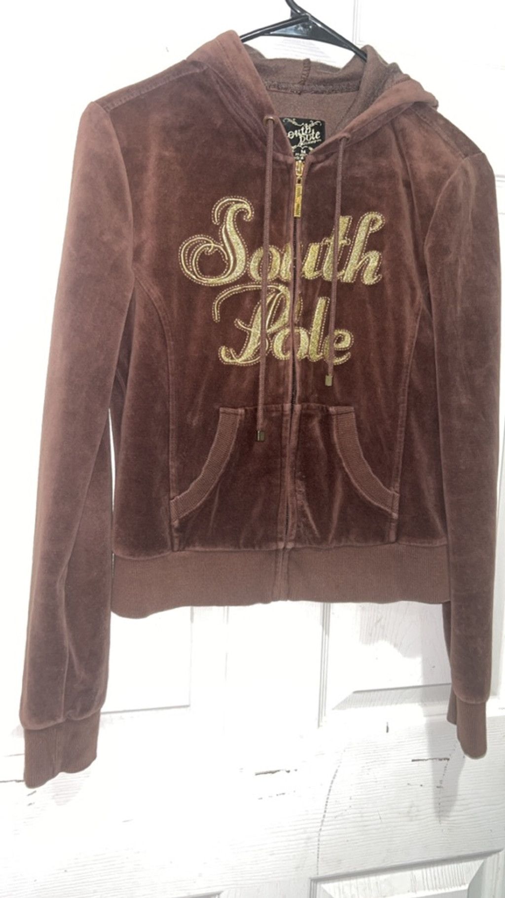 Southpole Women's South Pole Brown & Gold Velour Full-Zip Hoodie M Size M / US 6-8 / IT 42-44 - 2 Thumbnail
