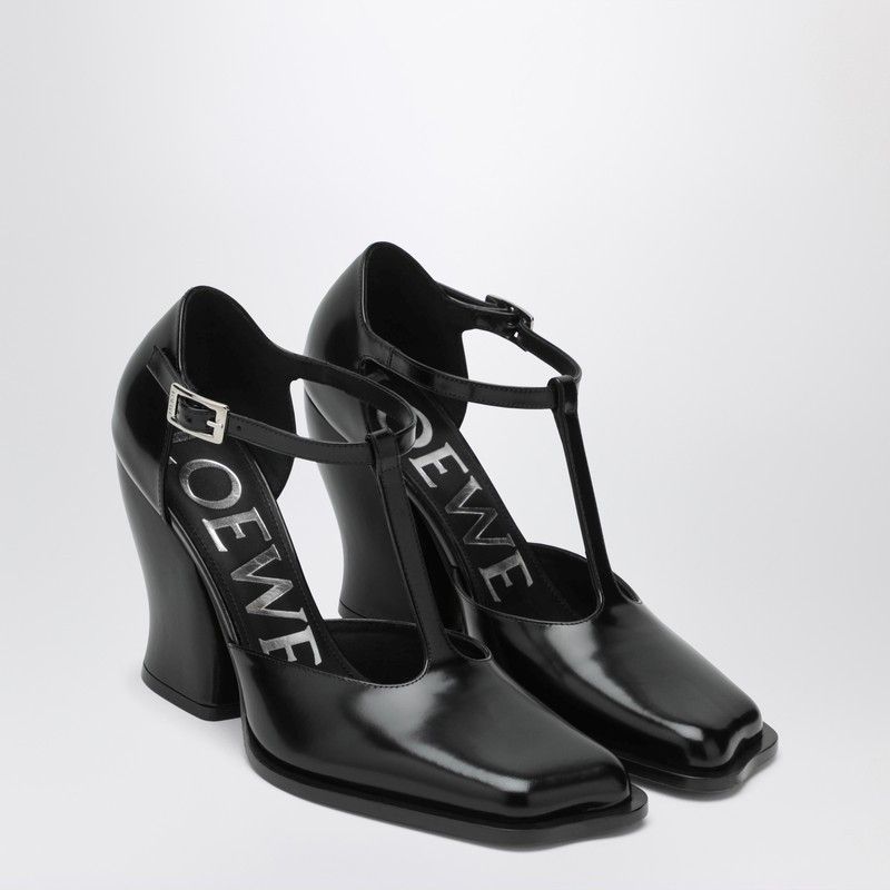 Loewe Loewe Black Onda T-Bar Pumps In Polished Leather Size US 10 / IT 40 - 1 Thumbnail