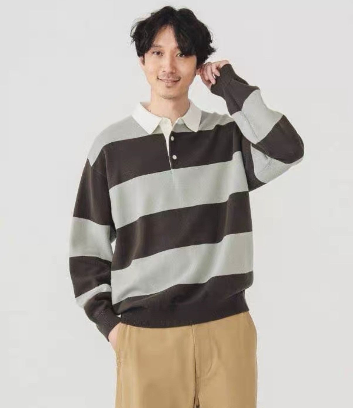 Beams Japan Beams Striped Long Sleeve Polo Knit J31 Size US M / EU 48-50 / 2 - 6 Thumbnail