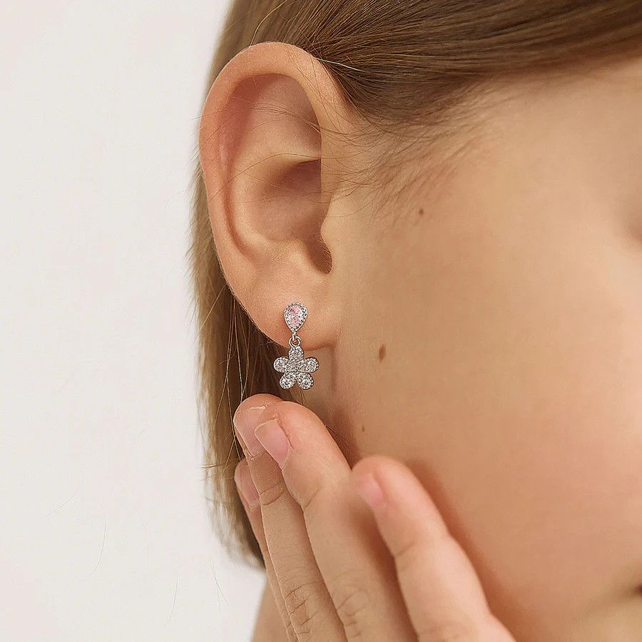 Other Groovy CZ Flower Dangle Earrings - Sterling Silver Size ONE SIZE - 1 Thumbnail