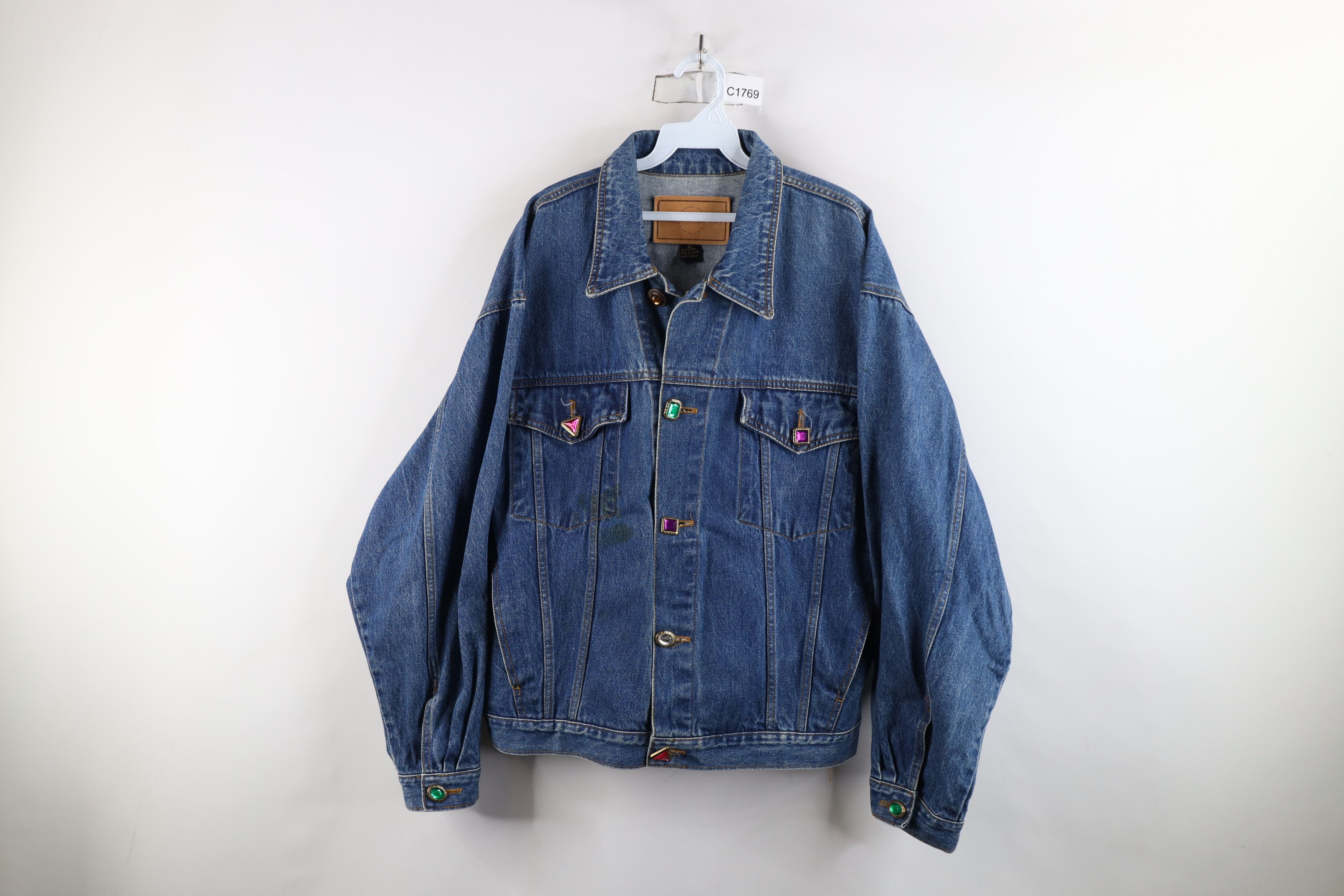 Vintage Vintage 90s Streetwear Jeweled Denim Jean Trucker Jacket Size XL / US 12-14 / IT 48-50 - 1 Thumbnail