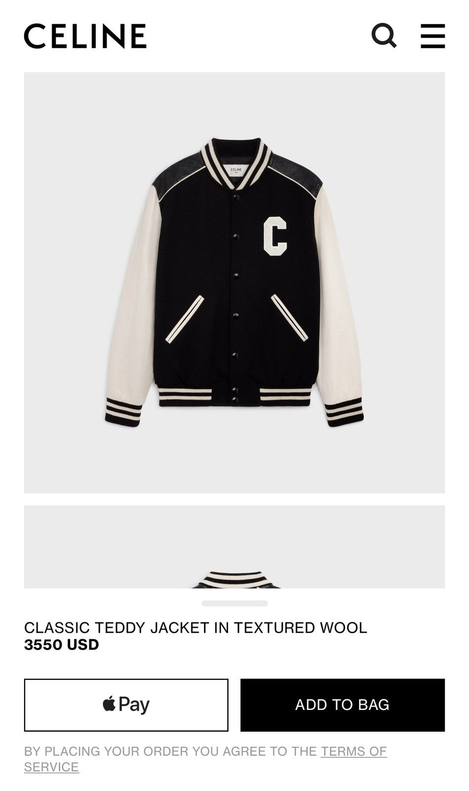 Celine NEW - FW21 Black C Patch Leather Sleeve Wool Teddy 54 Size US L / EU 52-54 / 3 - 19 Thumbnail