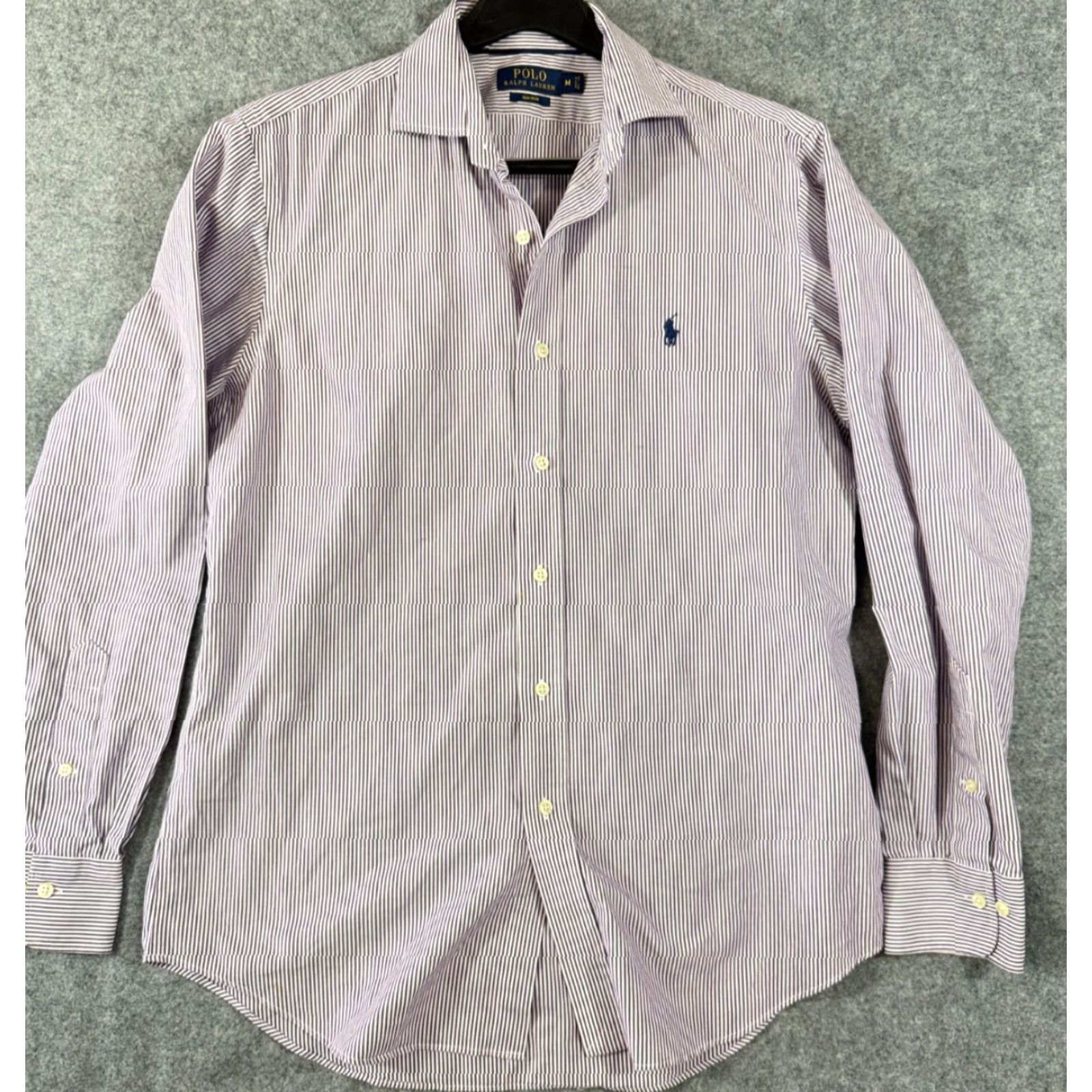 Polo Ralph Lauren Polo Ralph Lauren Shirt Mens M Purple White Striped Non-Iron Slim Fit Pony Logo Long Sleeve Size US M / EU 48-50 / 2 - 2 Thumbnail