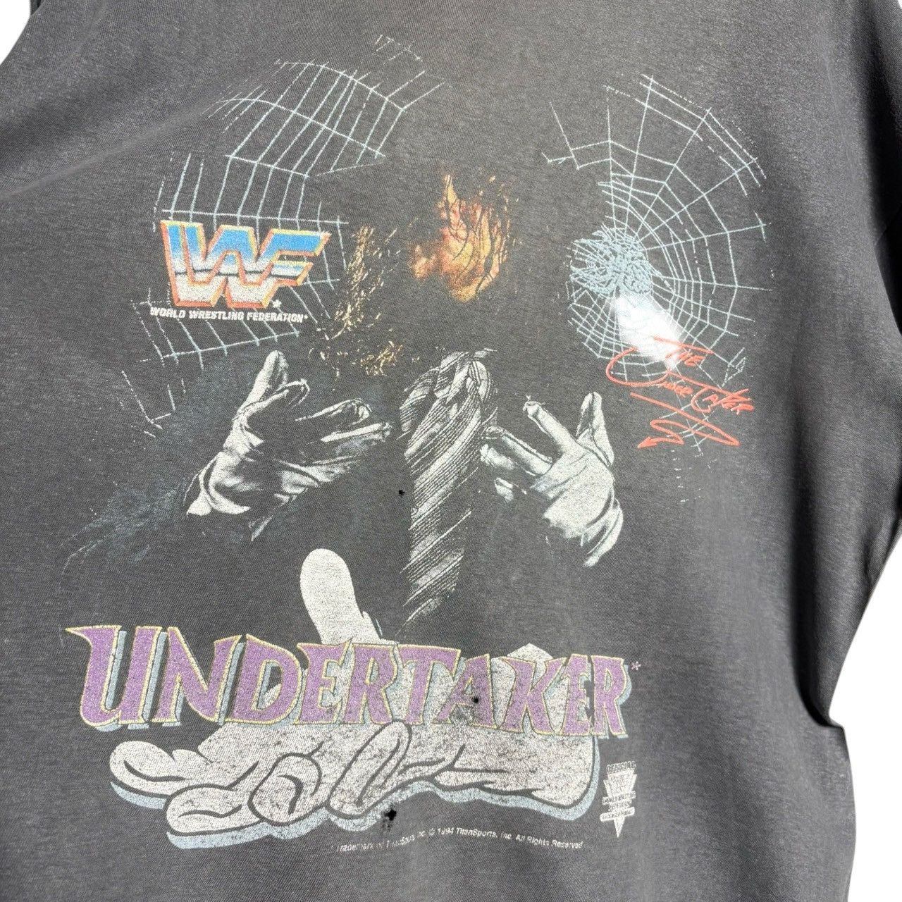 Vintage Vintage 90s Undertaker Spider Web WWF Distressed T-Shirt Size US XL / EU 56 / 4 - 3 Thumbnail