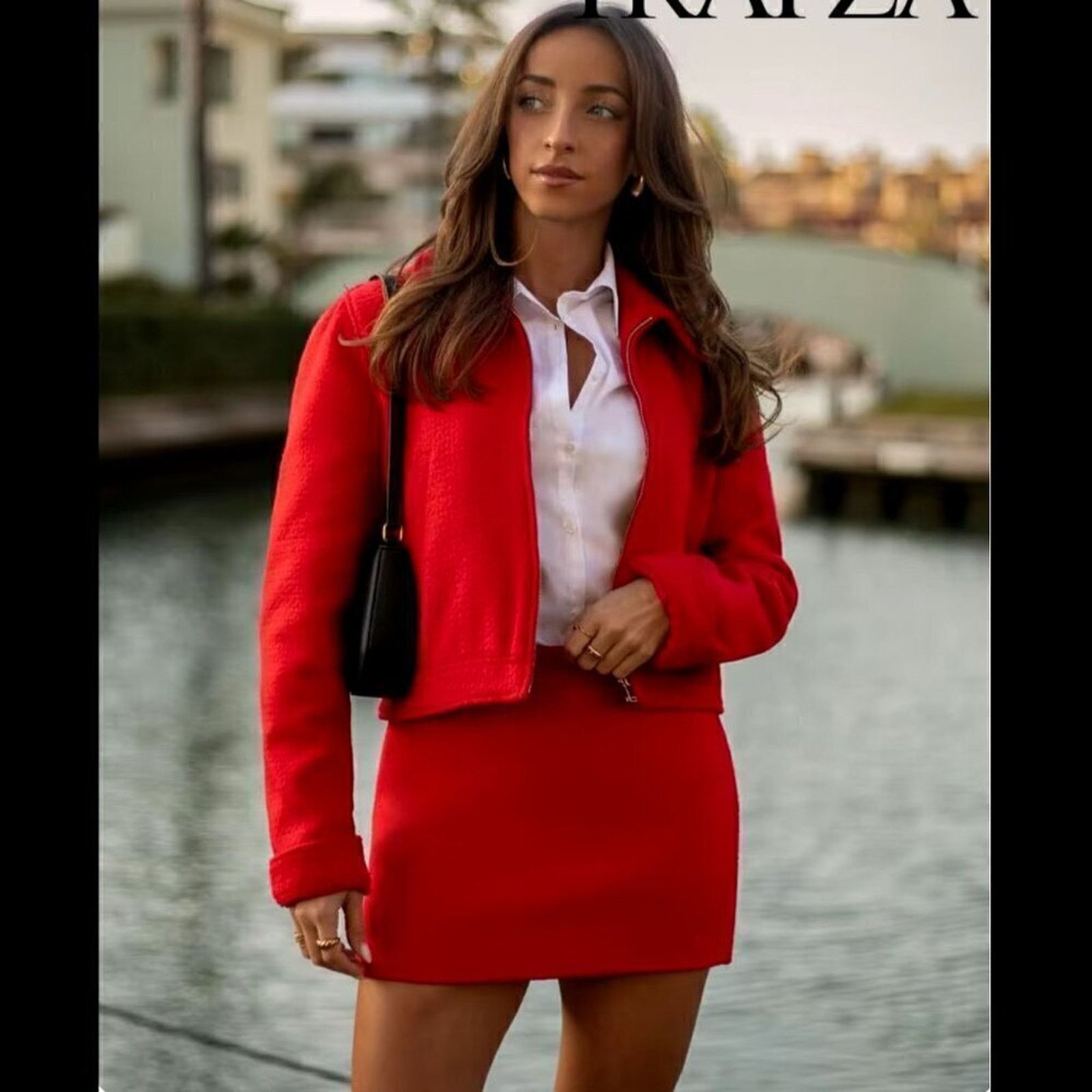 Zara ZARA Red Wool-Blend Cropped Jacket NWT Size M / US 6-8 / IT 42-44 - 18 Thumbnail