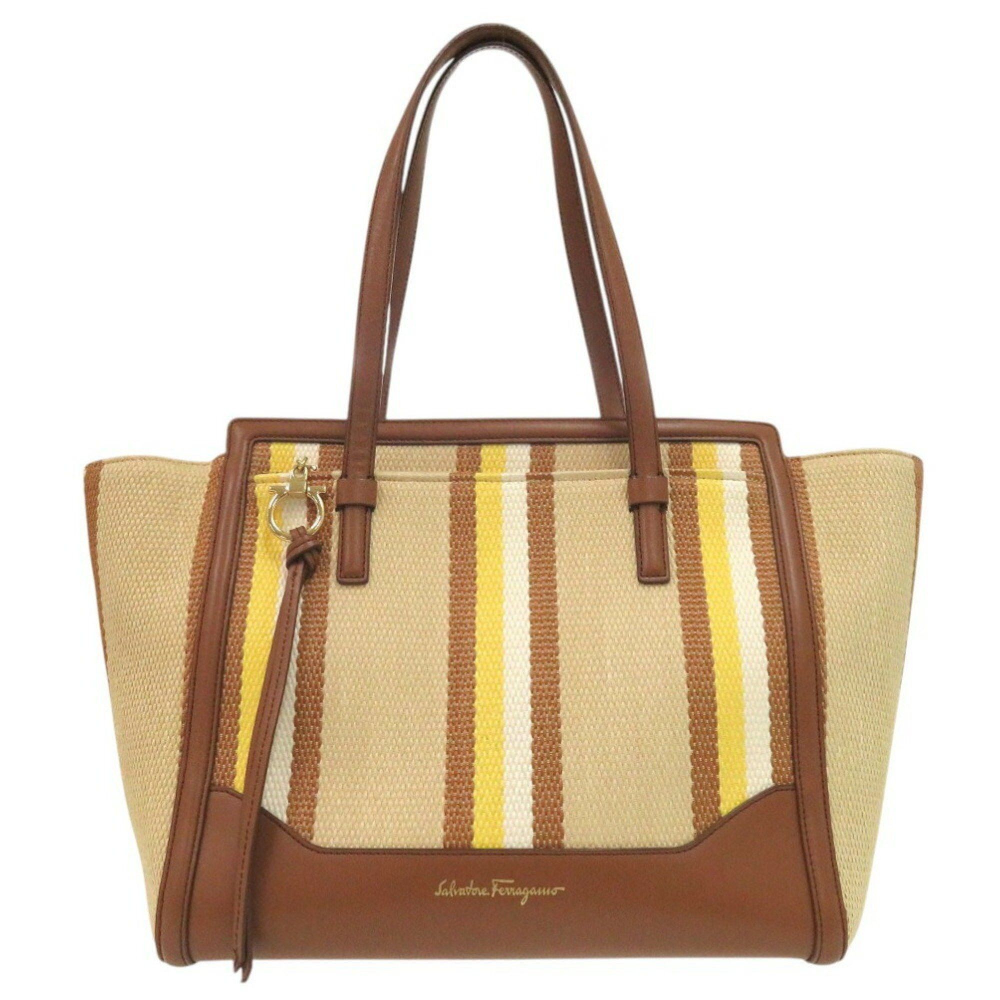 Salvatore Ferragamo Amy Tote Bag Striped Leather Canvas Multicolor 0996Salvatore, Women's
