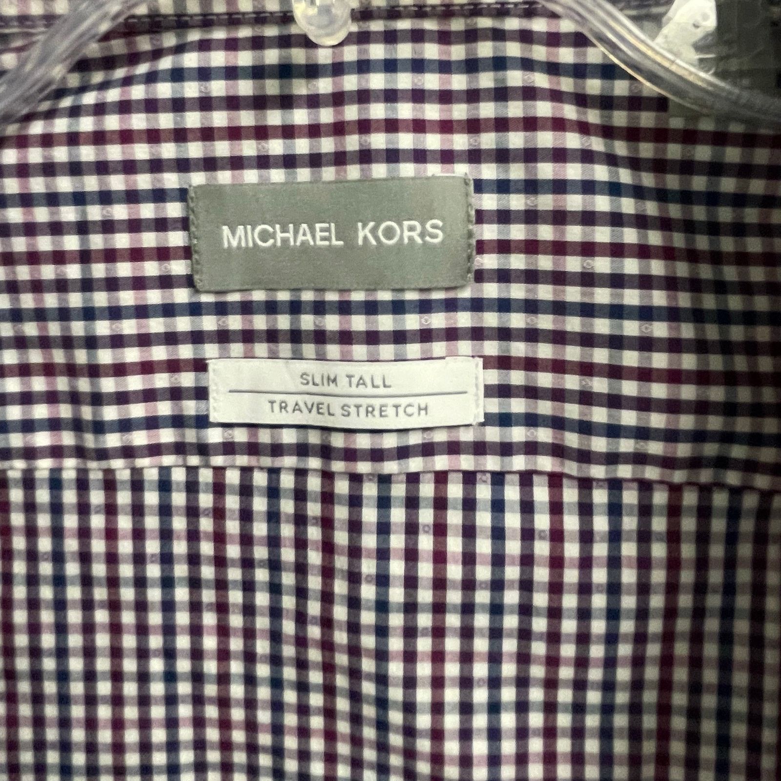 Michael Kors Michael Kors Slim Fit Travel Stretch Plaid Shirt Size 17 36 Size US L / EU 52-54 / 3 - 2 Thumbnail