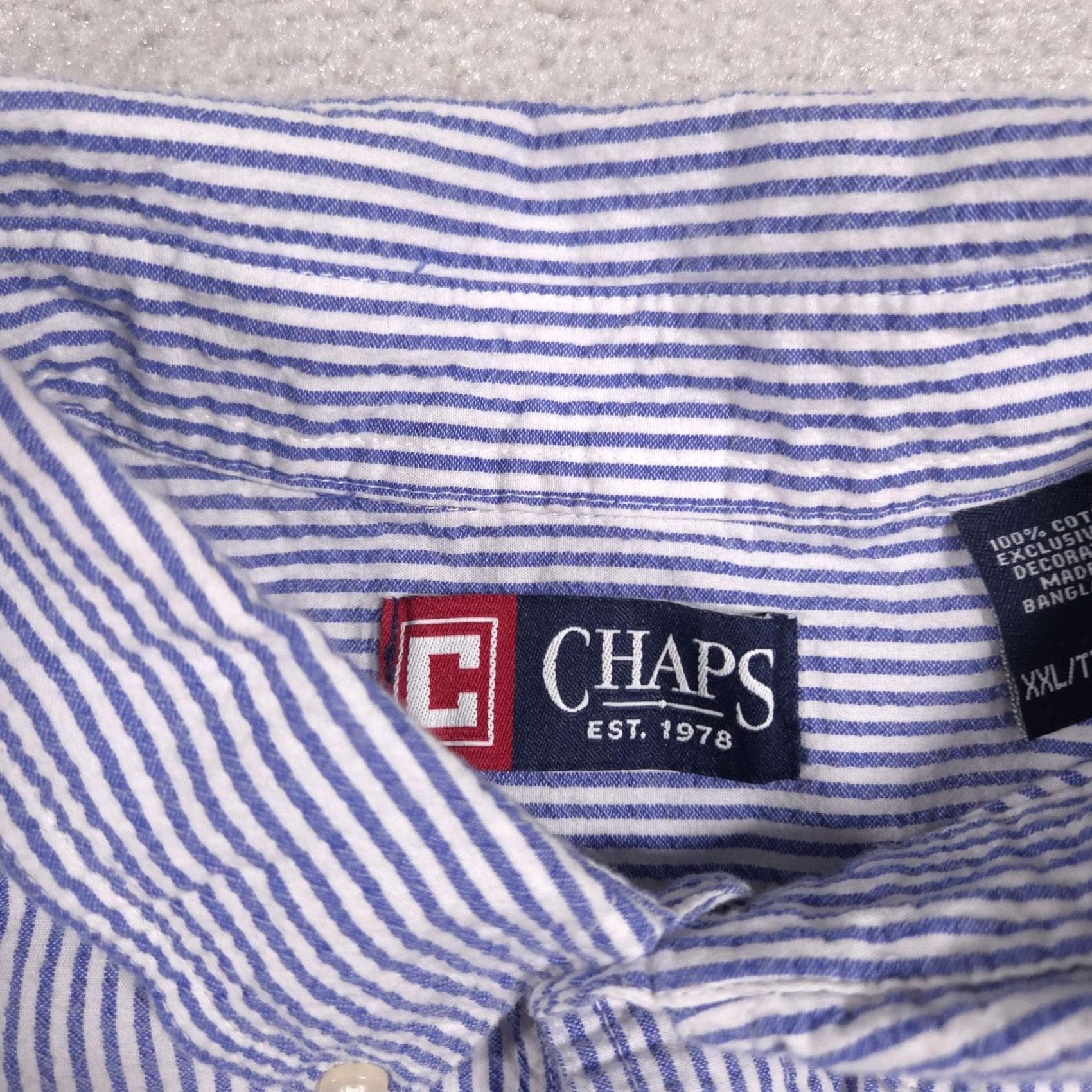Chaps Chaps Shirt Mens 2XL Blue Stripe Short Sleeve Button Down Cotton Casual Size US XXL / EU 58 / 5 - 6 Thumbnail