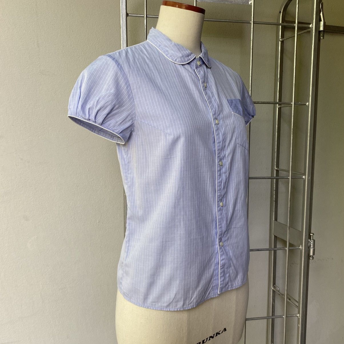 Zucca ZUCCA Blue Pinstripe Puff Blouse Size M / US 6-8 / IT 42-44 - 2 Thumbnail