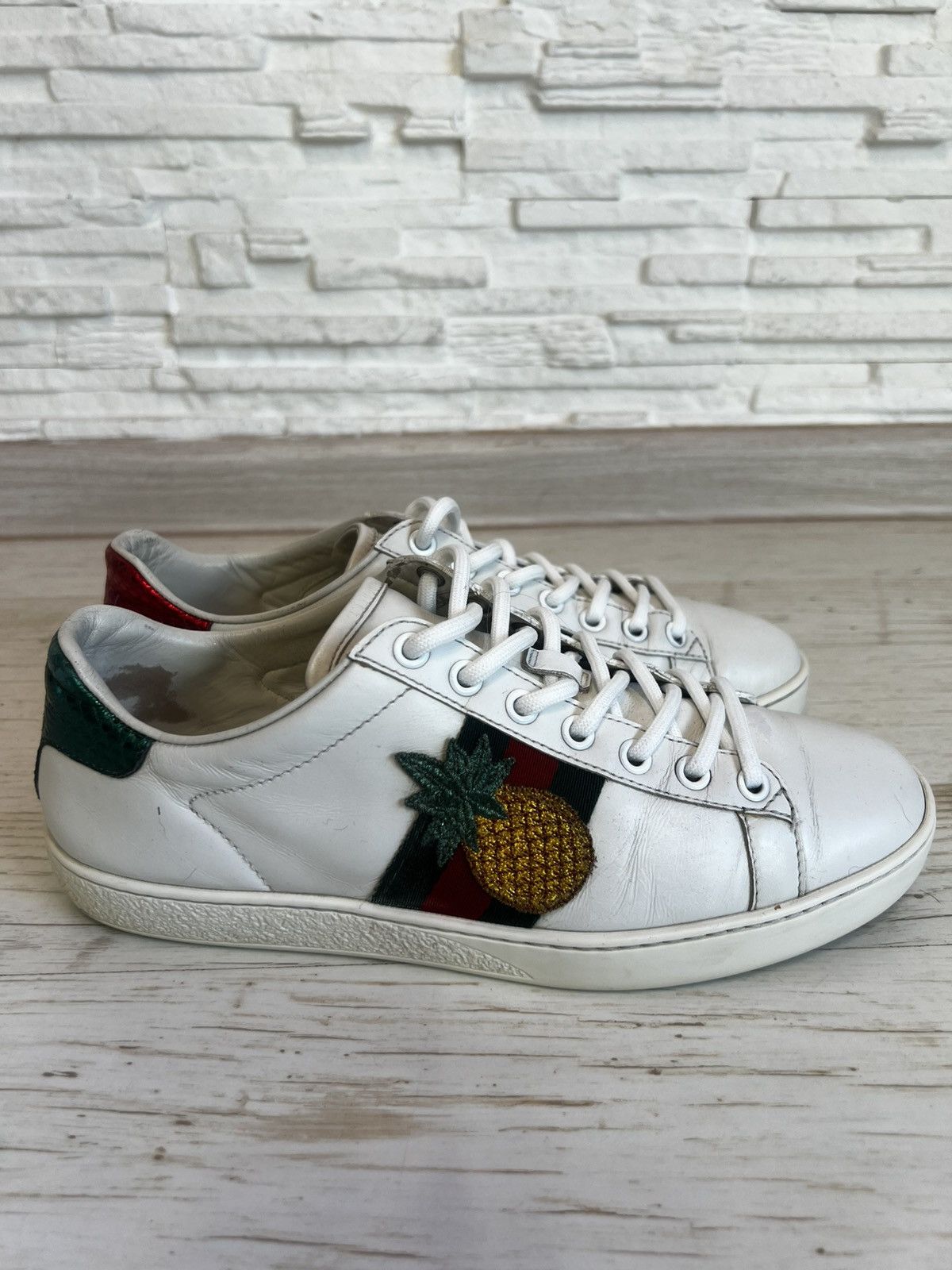 Gucci Gucci Ace Pineapple Ladybug Embroidered Leather Sneakers Size US 6.5 / IT 36.5 - 5 Thumbnail
