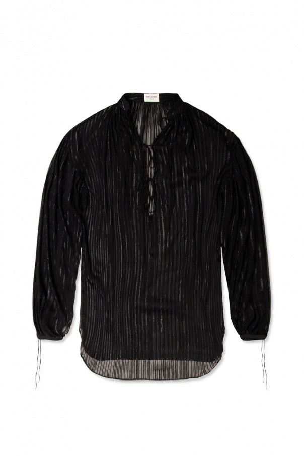 Saint Laurent Paris o1s1wg110824 Blouse in Striped Georgette in Black Size US L / EU 52-54 / 3 - 1 Thumbnail