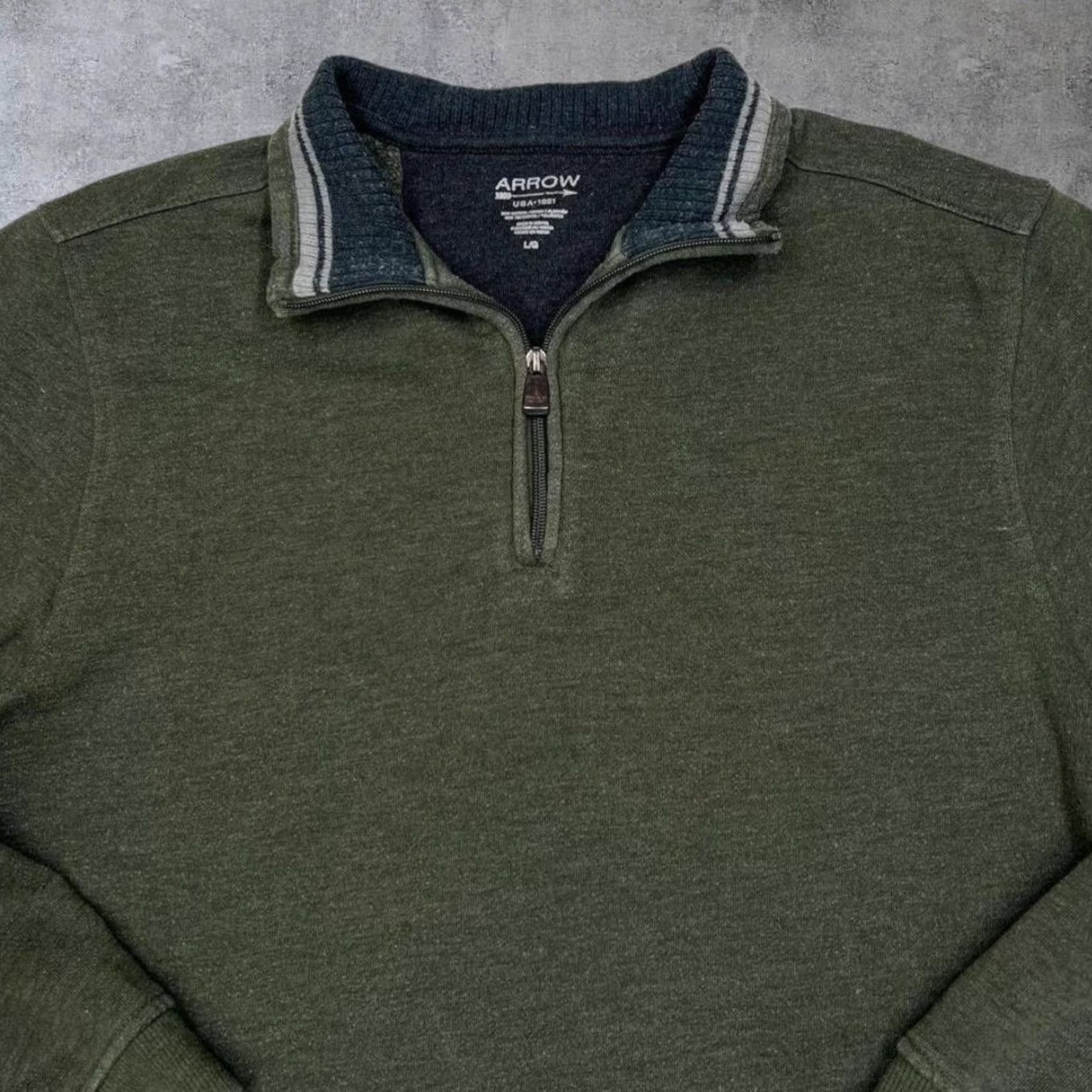 Arrow Arrow Classic Basic Essential 1/4 Zip Green Pullover Sweatshirt L Mens Long Sleeve Size US L / EU 52-54 / 3 - 3 Thumbnail