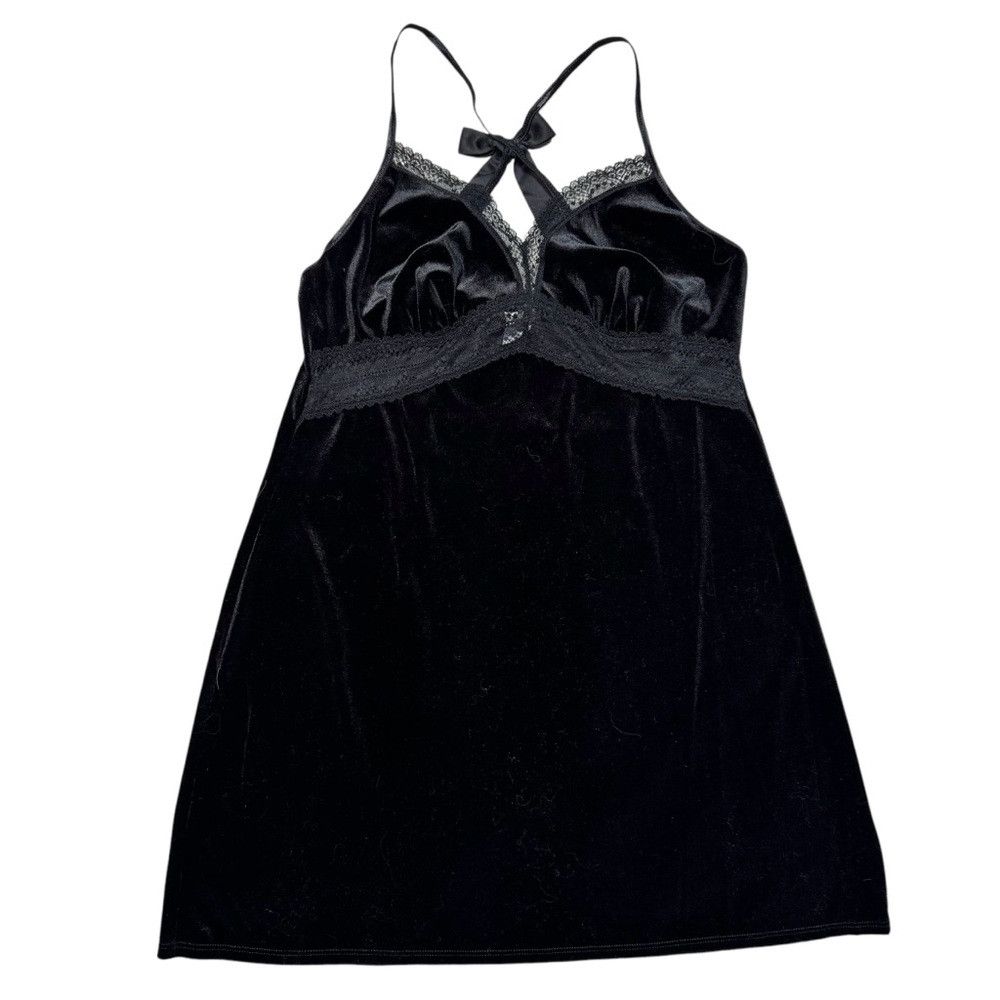 Other Linea Donatella Black Velvet Lace Bow Back Mini Slip Chemis Size L / US 10 / IT 46 - 6 Thumbnail