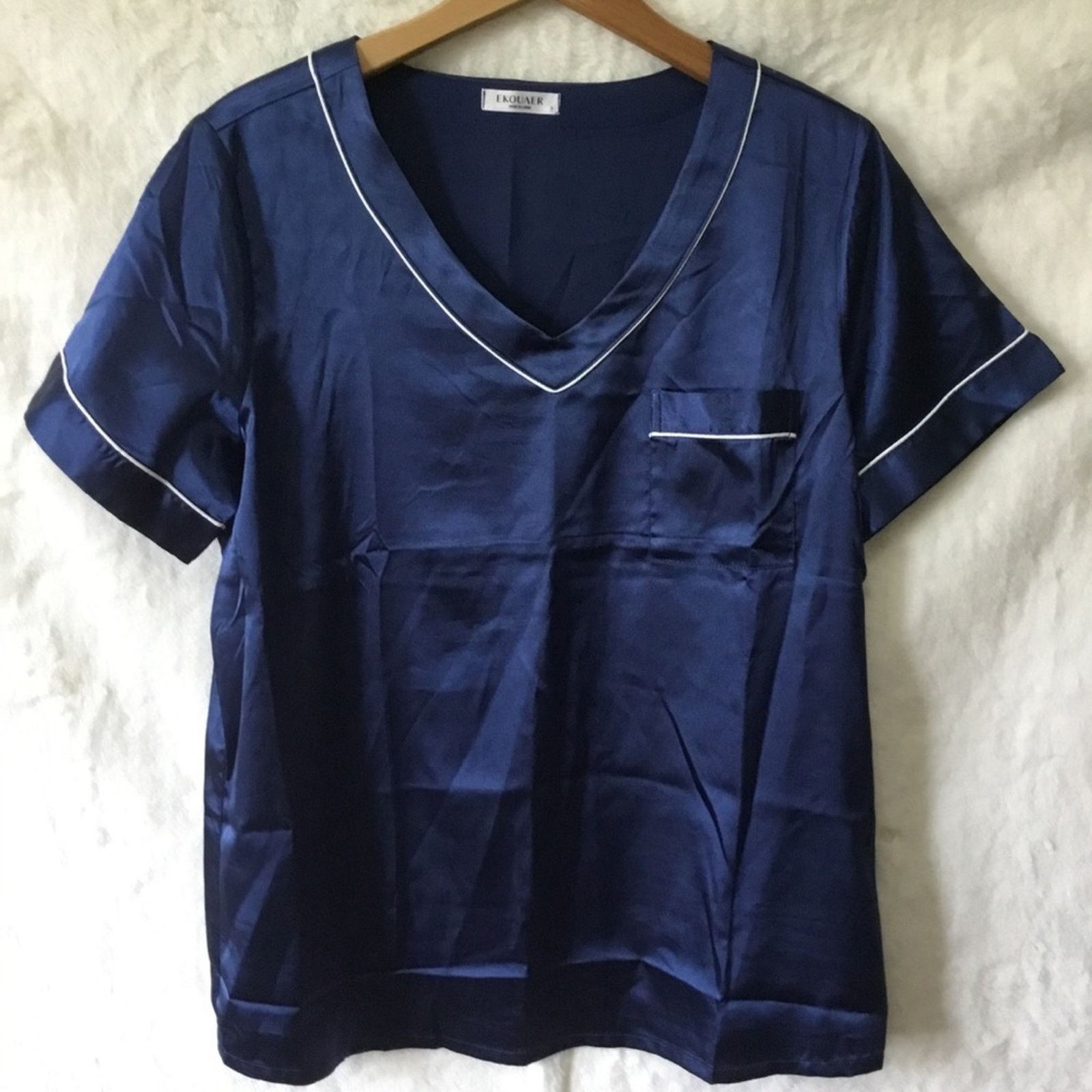 Other Ekouaer Blue V-Neck Short-Sleeve Pajama Set Size ONE SIZE - 1 Thumbnail