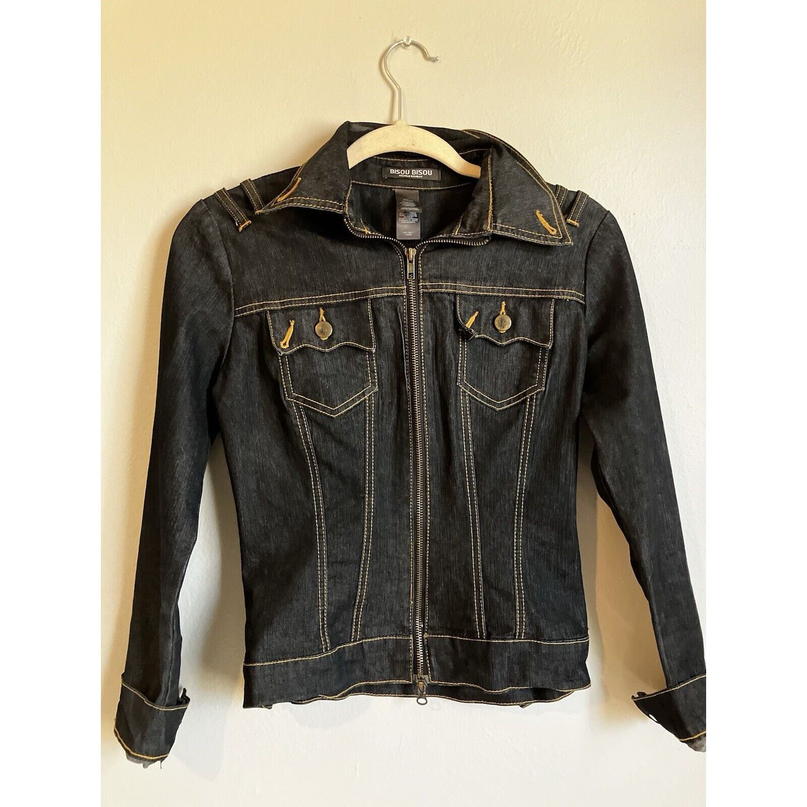 Other BISOU BISOU Women's Denim Stitched Jean Blazer Jacket small Size XS / US 0-2 / IT 36-38 - 1 Thumbnail