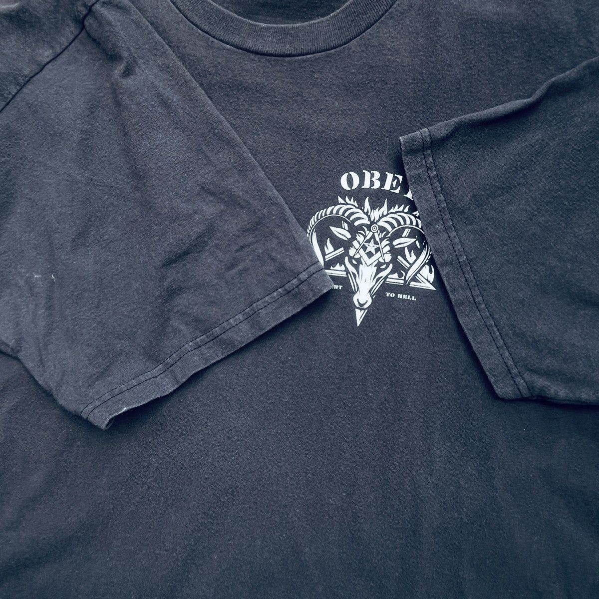 Obey Faded Vintage Y2K Obey Goat Head Straight To Hell TShirt Size US XL / EU 56 / 4 - 16 Thumbnail
