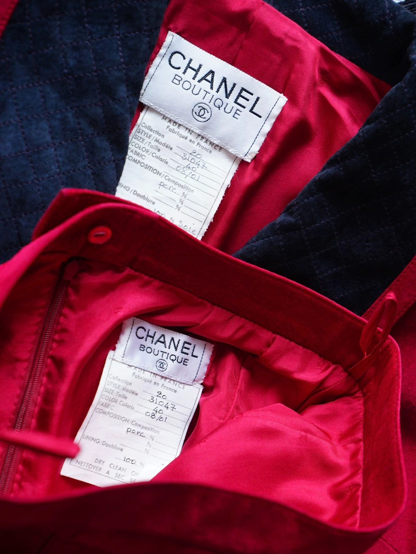 Chanel Chanel 1990 FW Runway 2-Piece Suit Crimson Navy Suede Fr40 Size L / US 10 / IT 46 - 6 Thumbnail