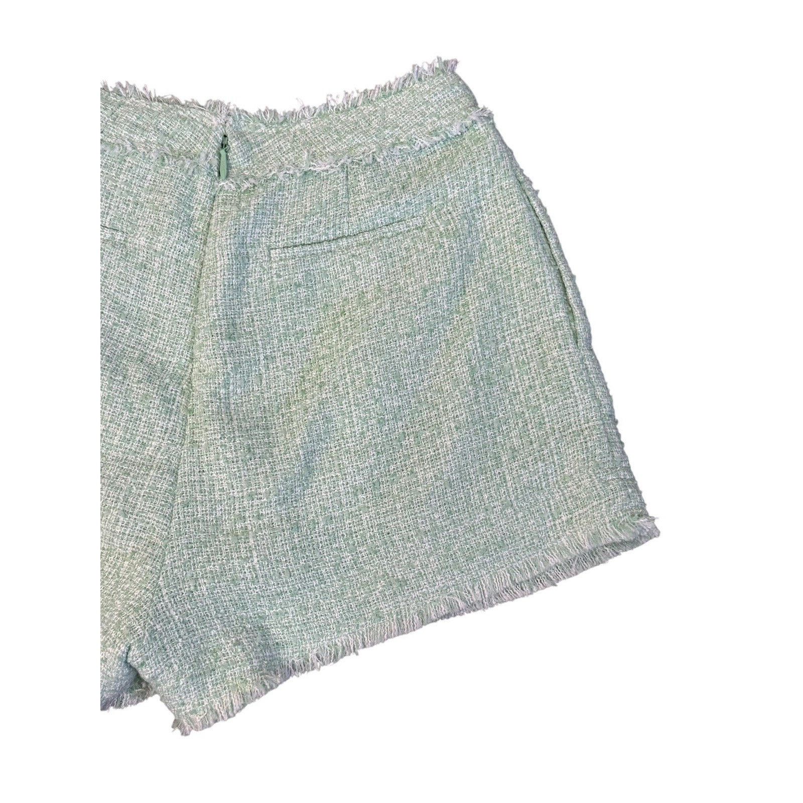 Aje AJE Mint Tweed Fringe Designer Pleated Shorts High Waist 12 Size 34" / US 12 / IT 48 - 7 Thumbnail