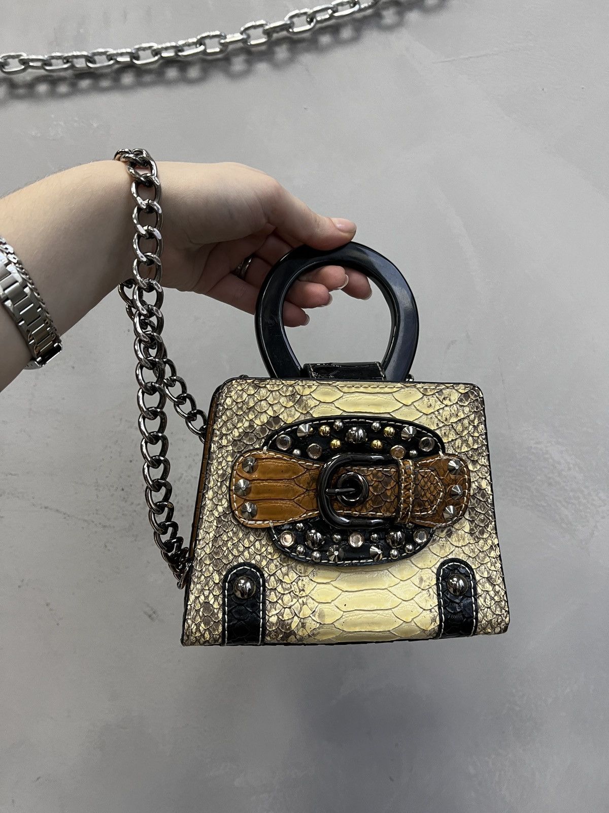 Mini bag crocodile leather studded GUESS metal chain