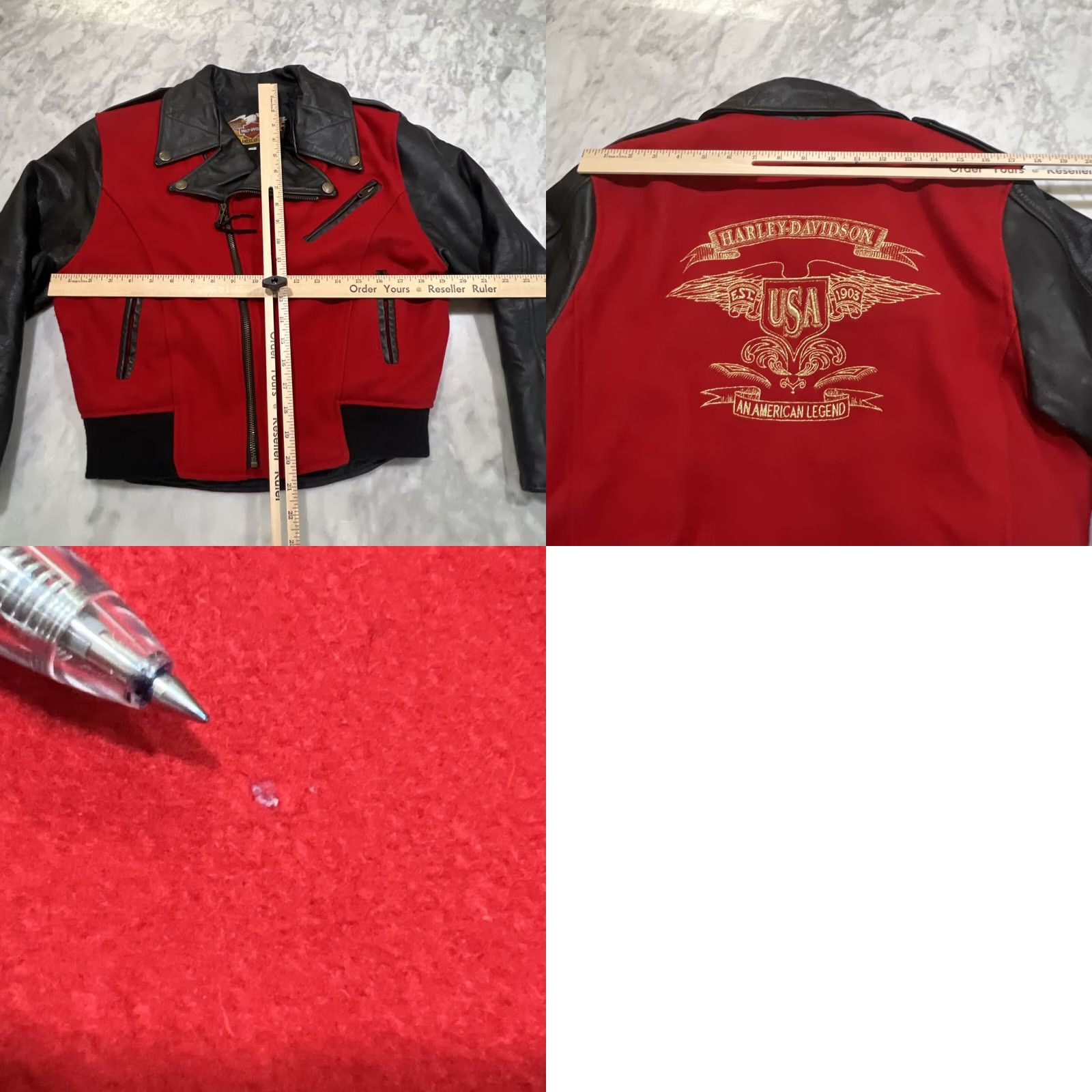 Harley Davidson Vintage Harley Davidson Jacket Womens Small Moto Black Red Gold Embroidery Wool Size S / US 4 / IT 40 - 9 Thumbnail