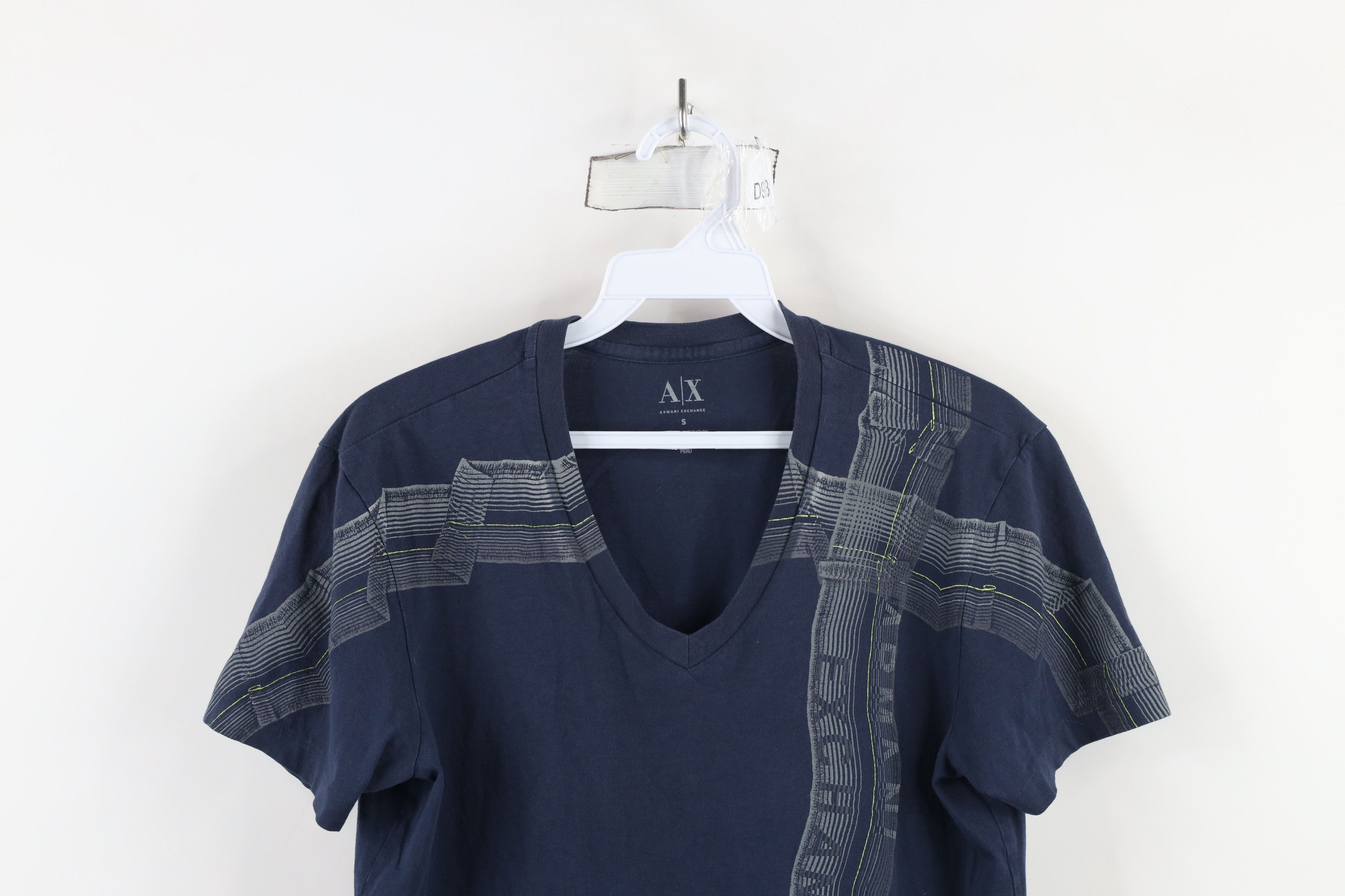 Armani Exchange × Vintage Armani Exchange Spell Out Ribbon V-Neck T-Shirt Navy Blue Size US S / EU 44-46 / 1 - 2 Thumbnail