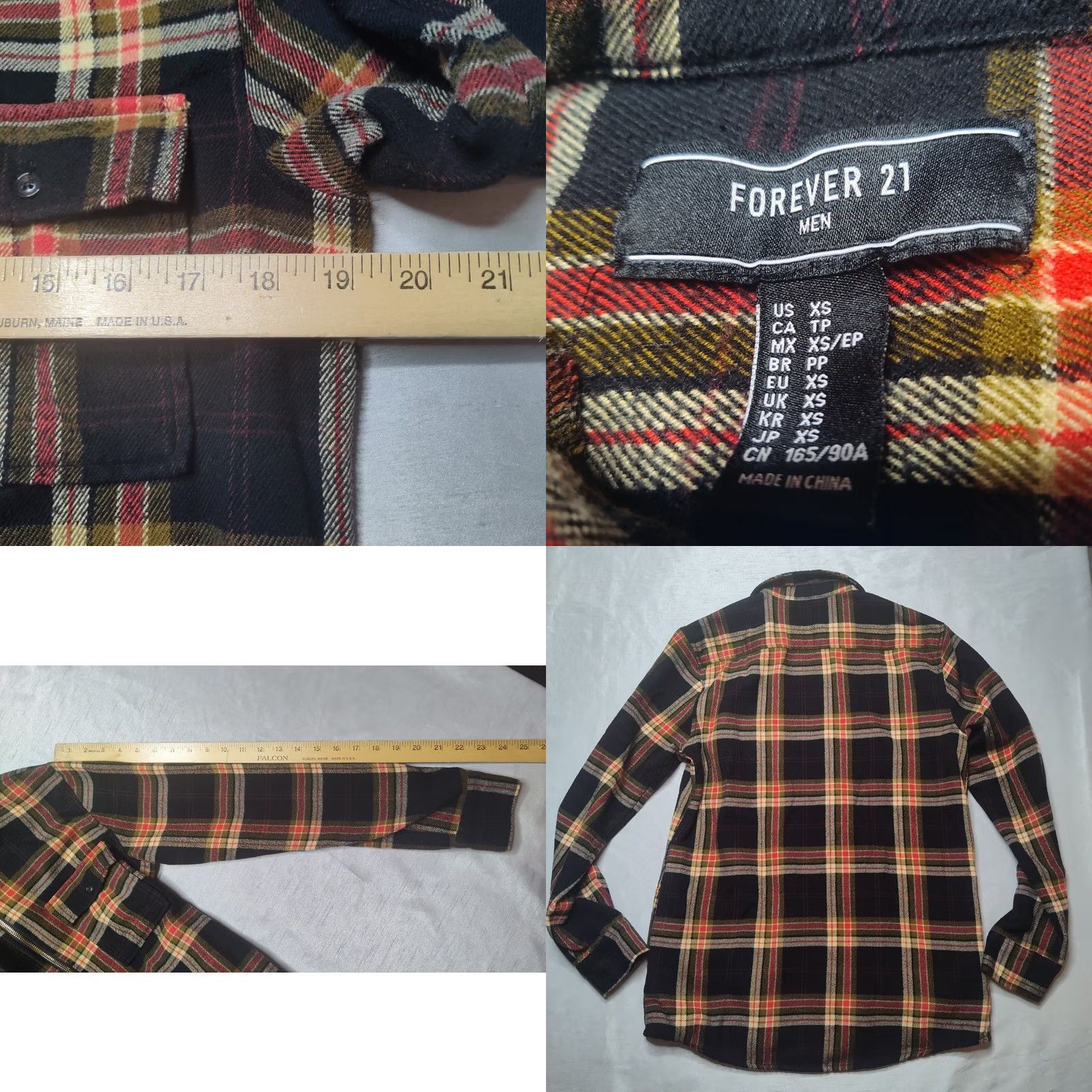 Forever 21 FOREVER 21 Men XS Black Orange Plaid Full Zip Flannel Shacket Jacket Size US XS / EU 42 / 0 - 9 Thumbnail