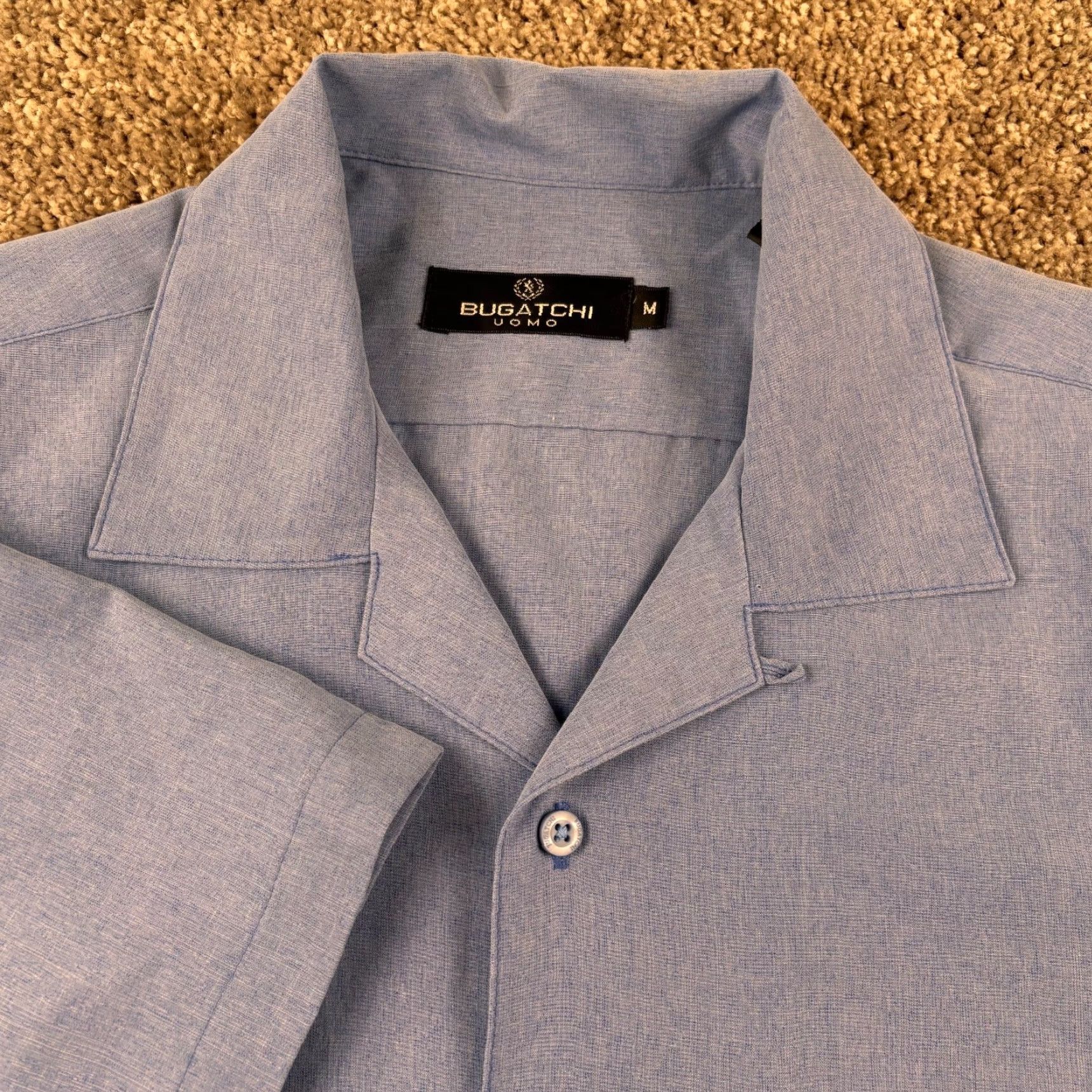 BUGATCHI Bugatchi Shirt Mens M Dusty Blue Camp Loop Collar Button-Up Short Sleeve Beach Size US M / EU 48-50 / 2 - 3 Thumbnail