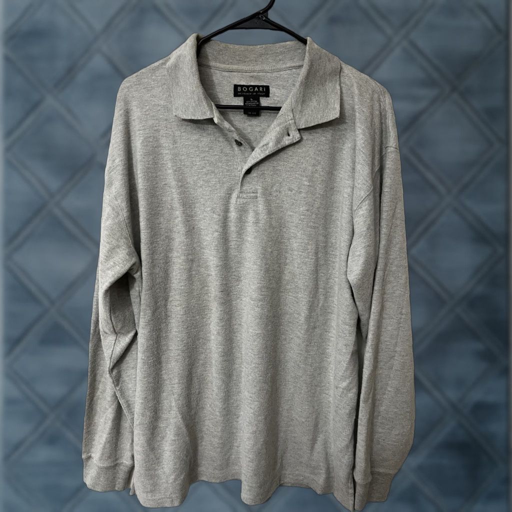 Vintage VINTAGE Bogari Designed in Italy Polo Shirt Gray Large Cotton Polyester Long Sleeve Mens Shirt Size US L / EU 52-54 / 3 - 1 Thumbnail