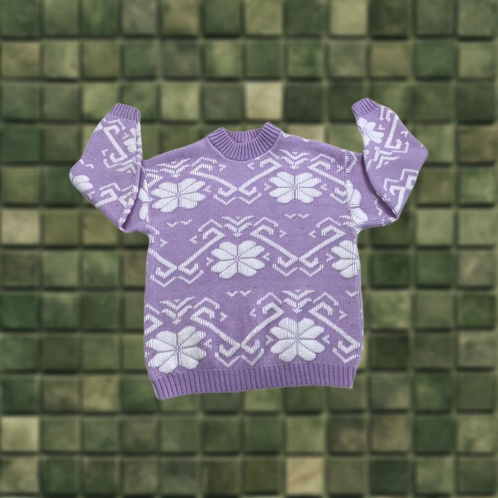 Vintage VINTAGE Distinctive Sportswear Purple Floral High Neck Knit Sweater Medium Women Size M / US 6-8 / IT 42-44 - 1 Thumbnail