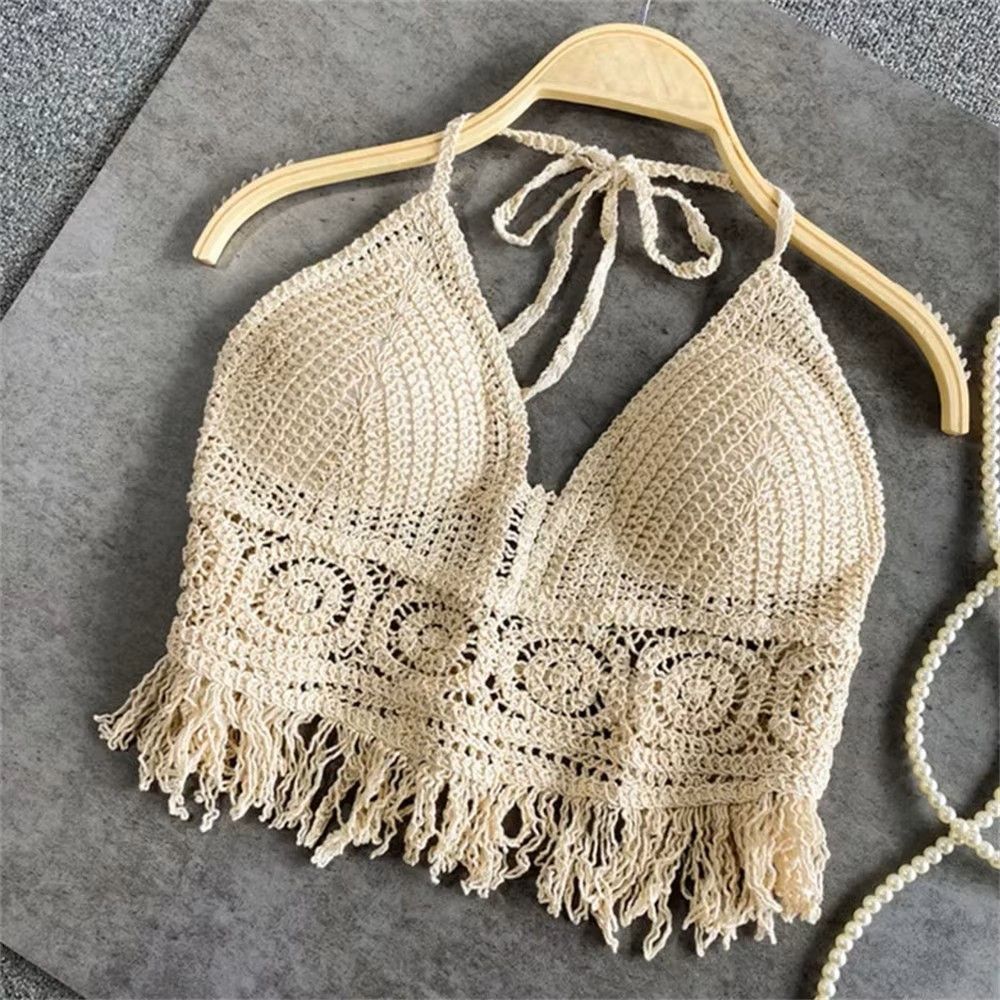 Other Cream Handmade Crochet Lace Halter Bralette Top, Crop Top Size ONE SIZE - 1 Thumbnail