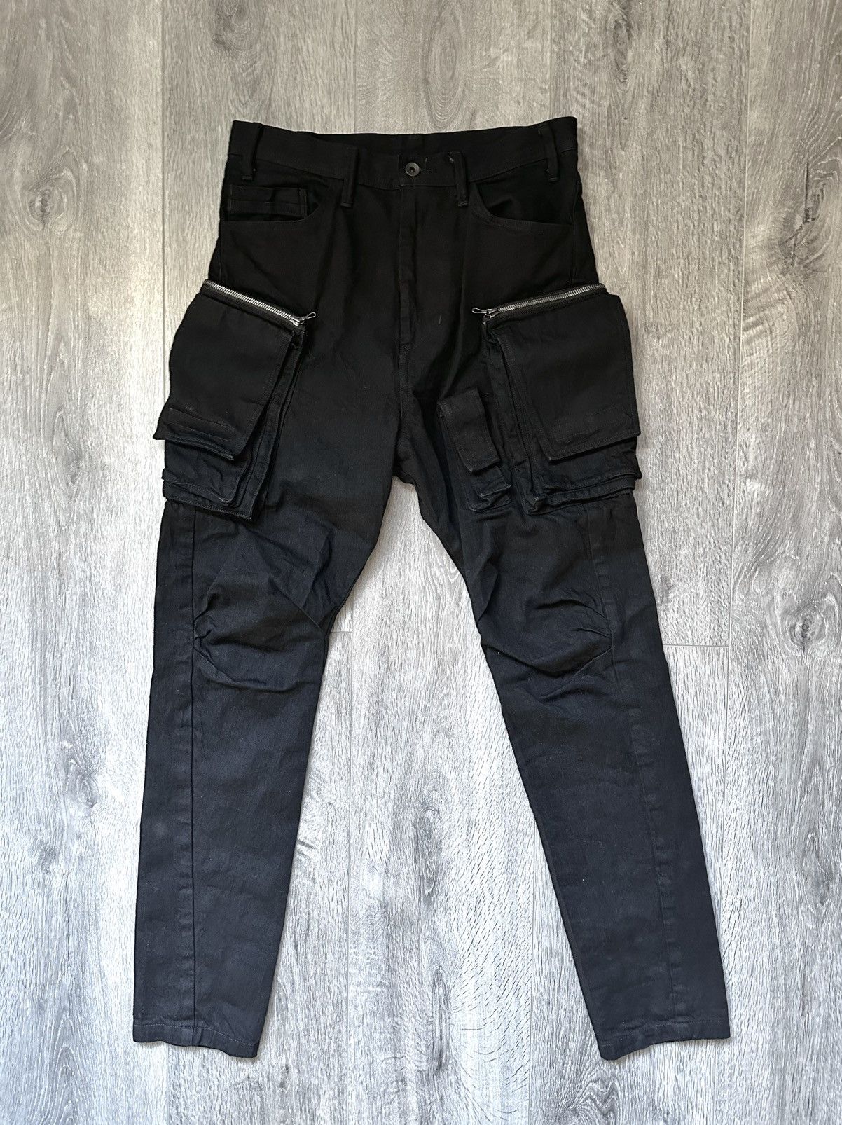 Julius Black Denim Gas Mask Cargo Pants