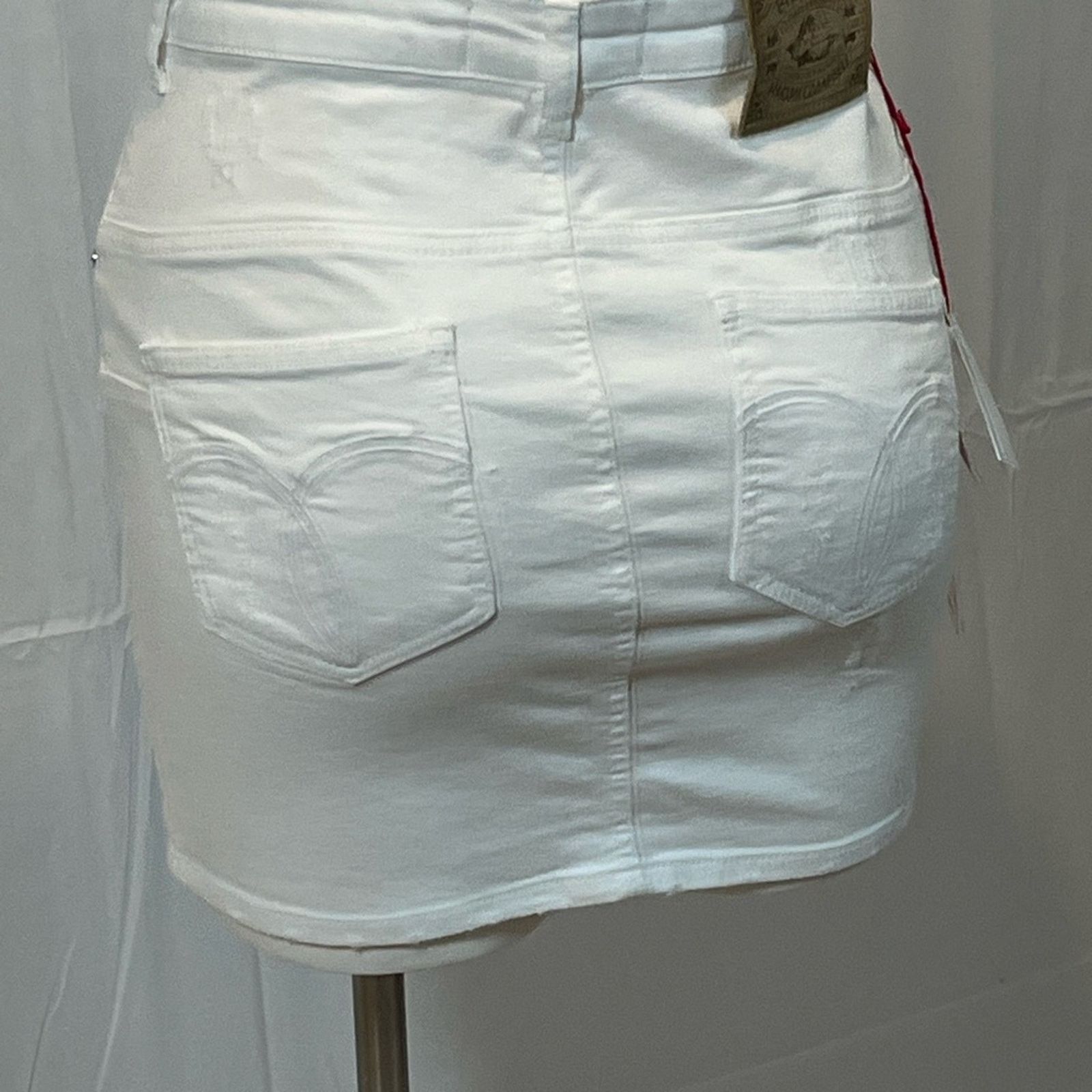 Fiorucci Fiorucci White Distressed Denim Mini Skirt Size 28" / US 6 / IT 42 - 10 Thumbnail