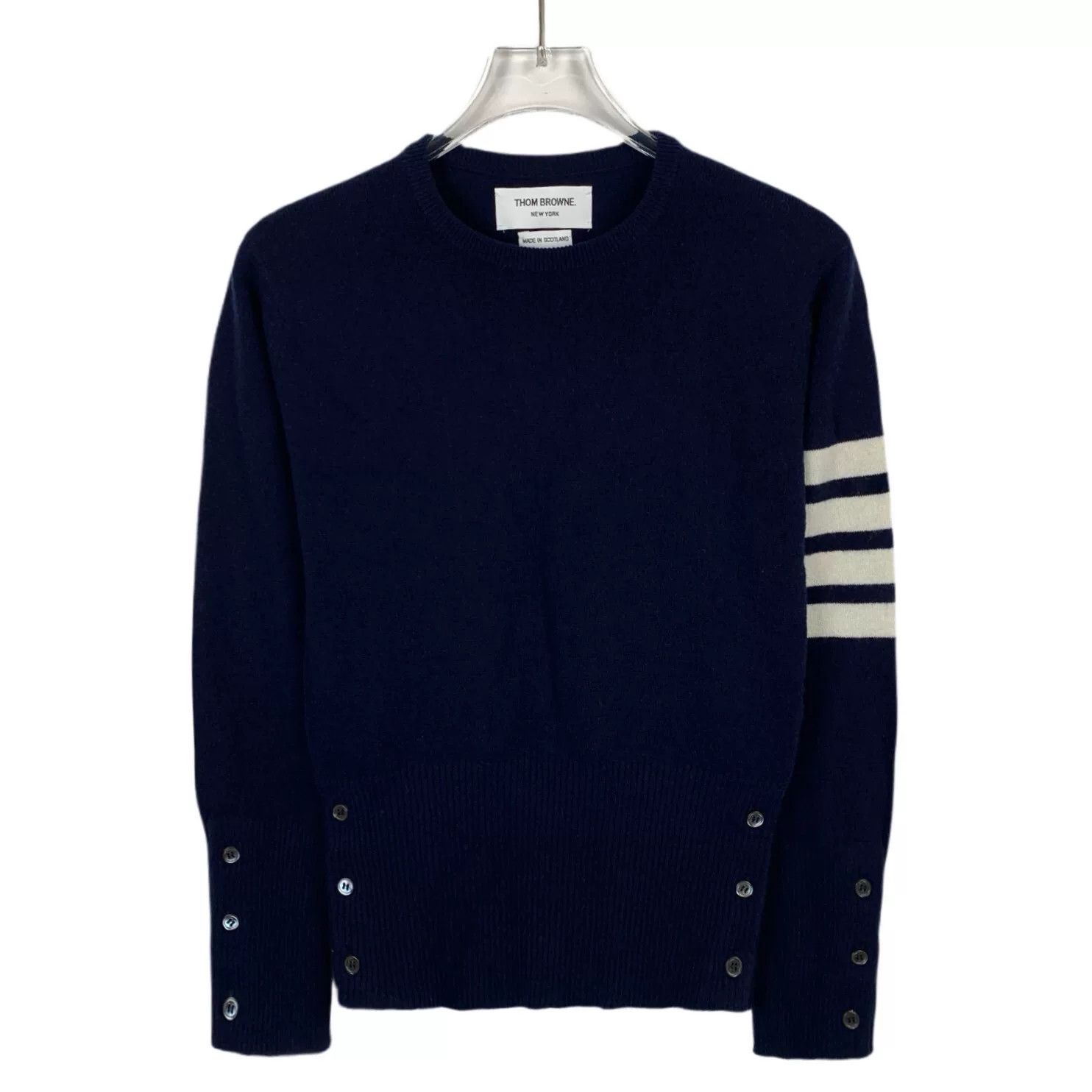 thom browne navy cashmere crewneck sweater